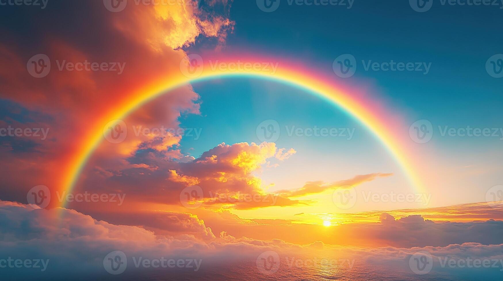 Sunset rainbow over ocean cloudscape photo