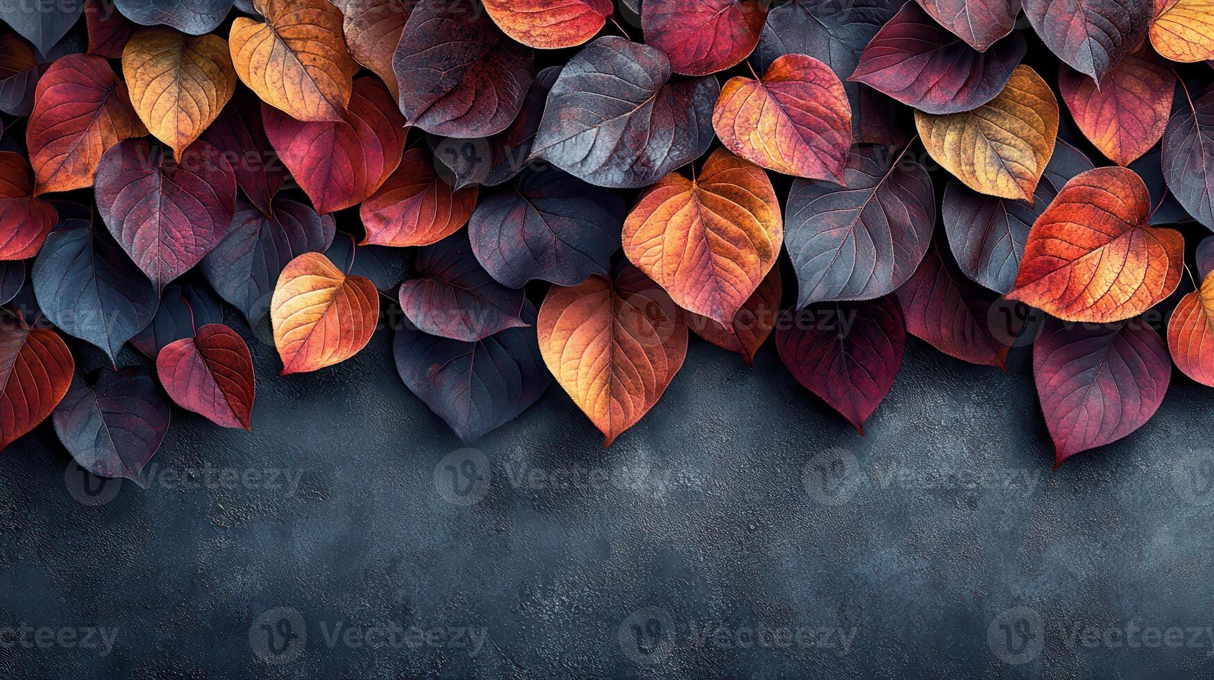 Autumn leaves border on dark background, fall design, nature texture photo