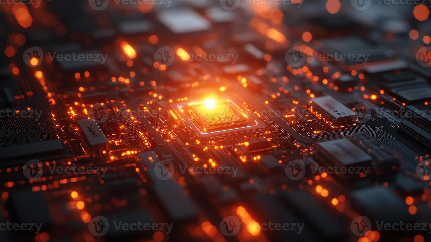 Glowing CPU, circuit board, technology, background, data processing photo