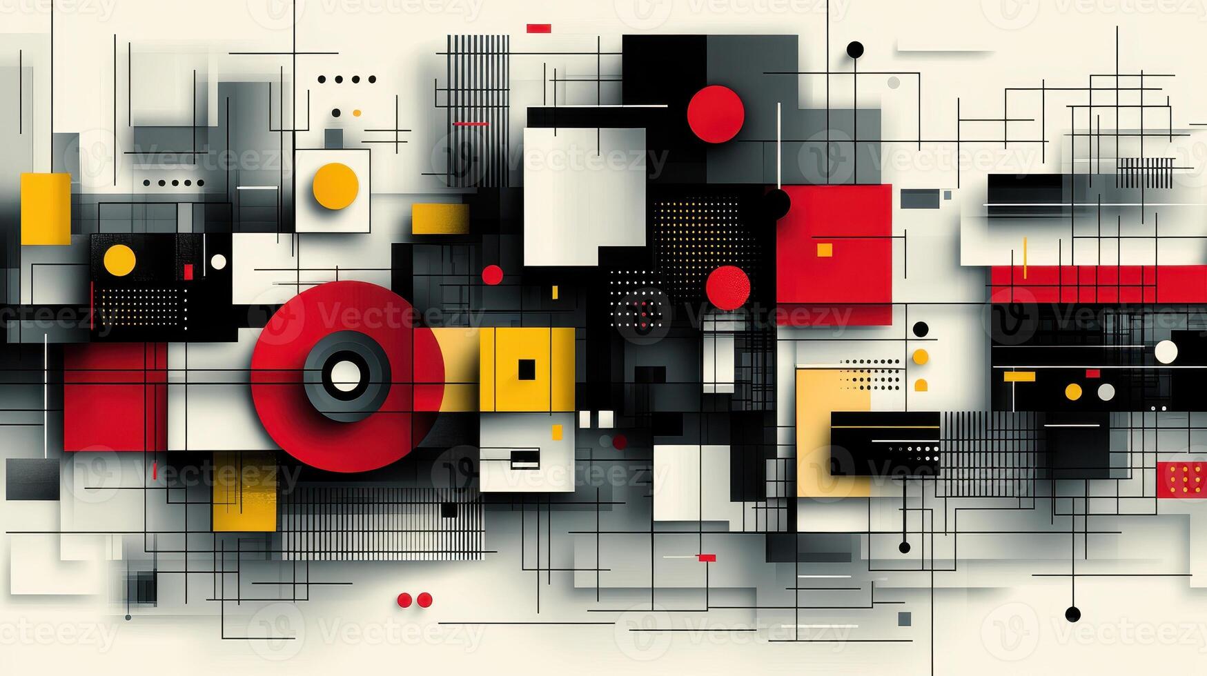 Abstract geometric shapes, red and yellow accents, intersecting lines background, design element photo