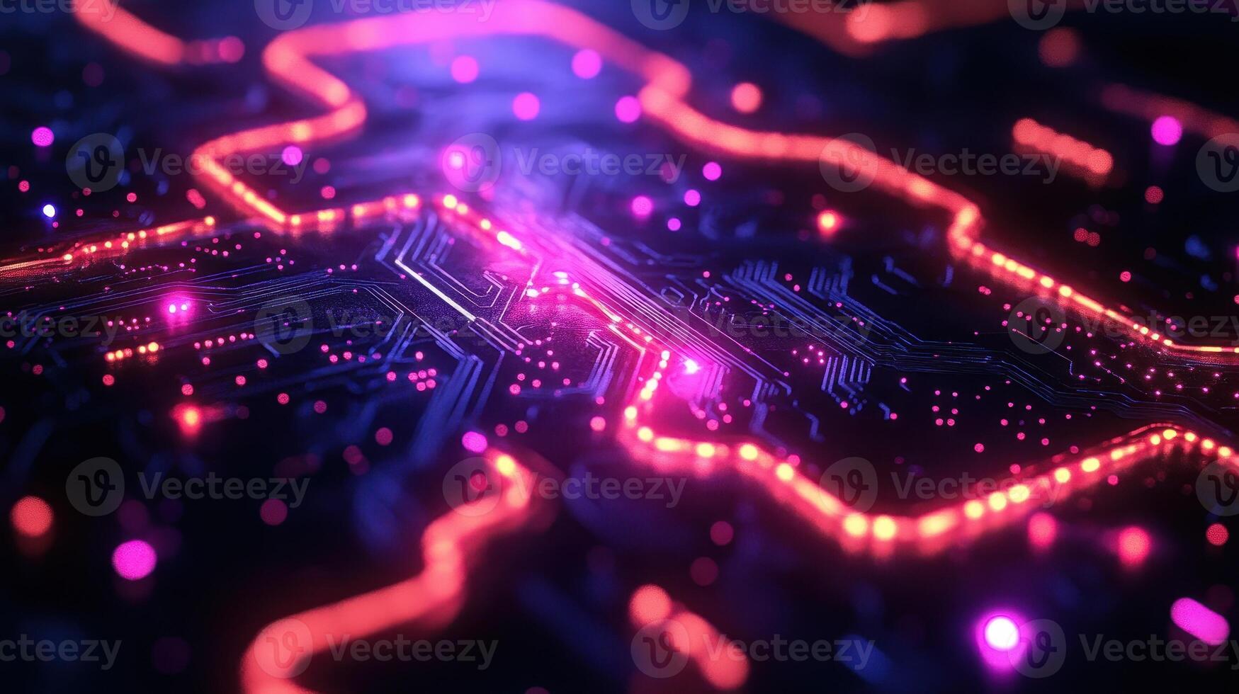Glowing Circuit Board, Data Transfer, Technology Background, Abstract photo