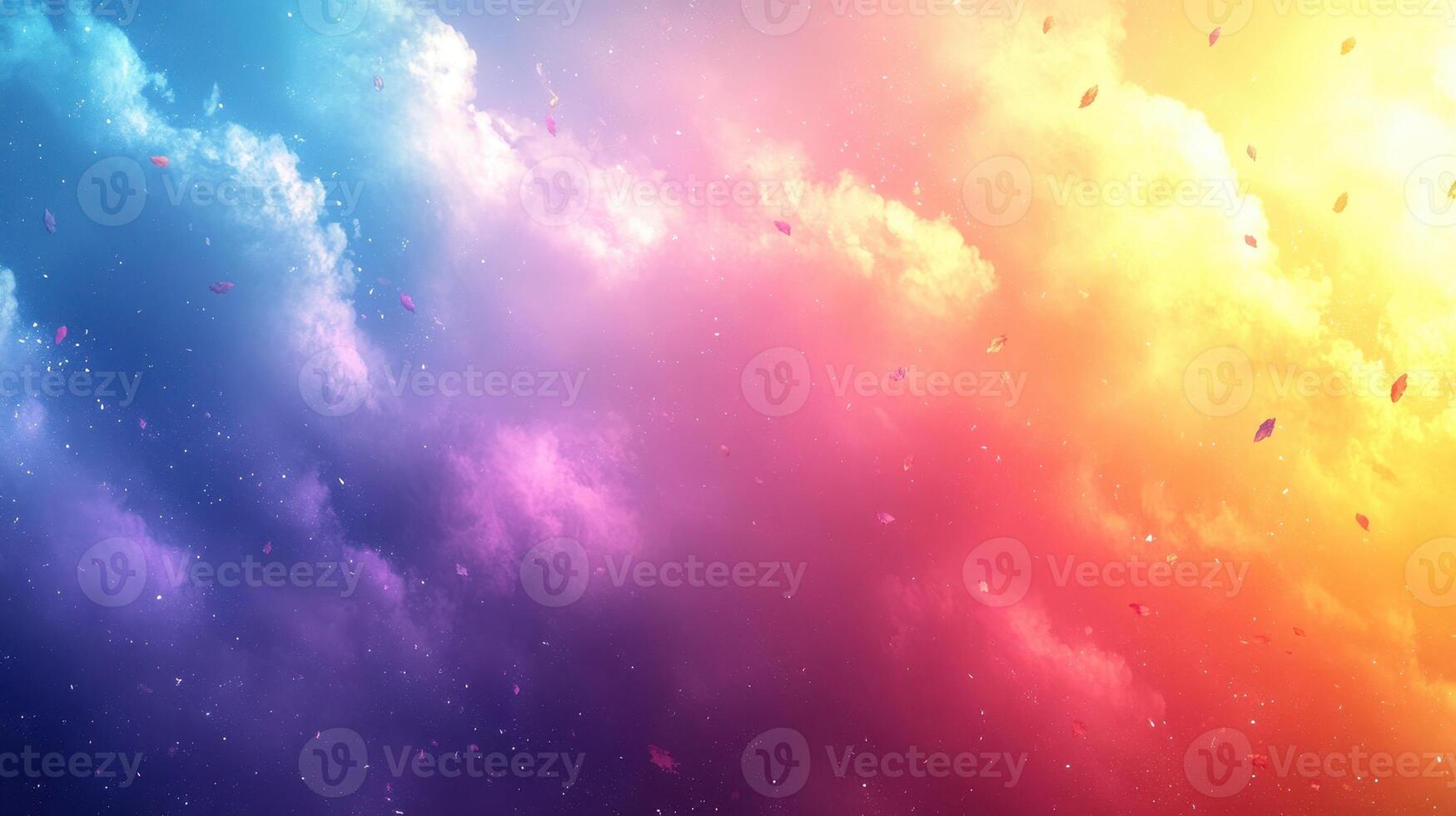 Colorful sky, petals falling, vibrant clouds, dreamy background, design photo