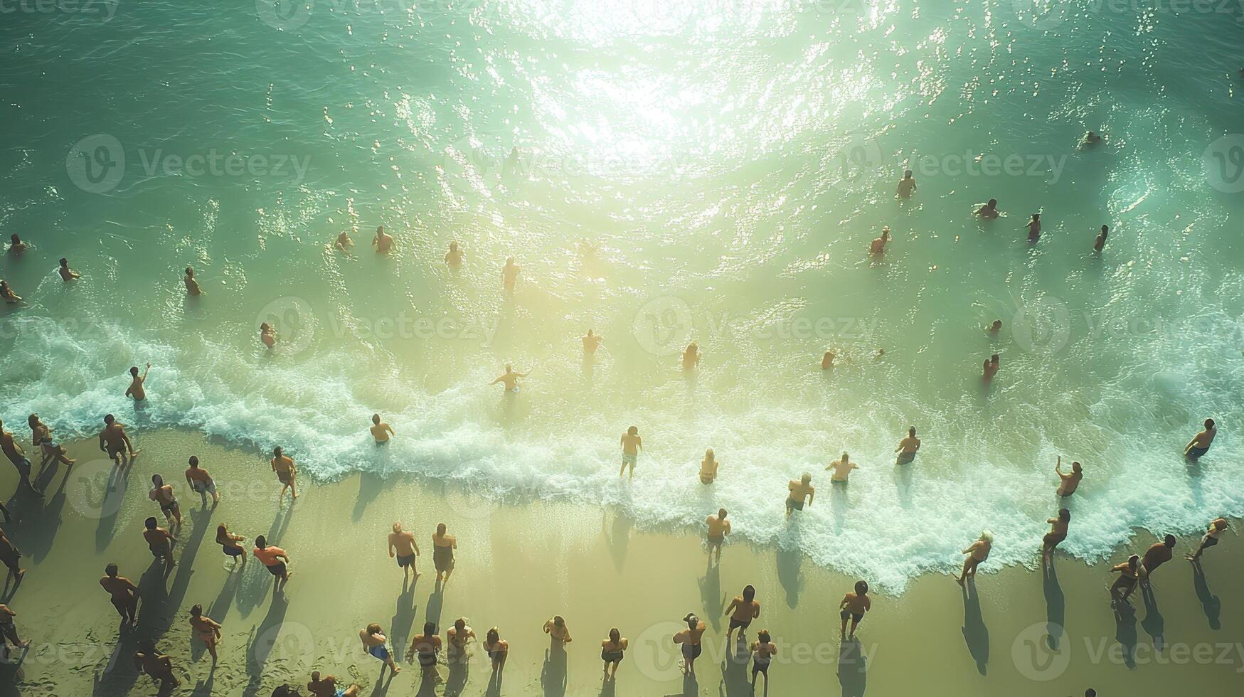 Aerial view beach crowd ocean waves summer fun photo