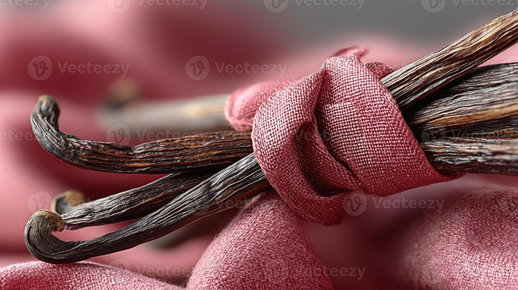 Vanilla beans tied with pink fabric create a flavorful dessert ingredient shot photo