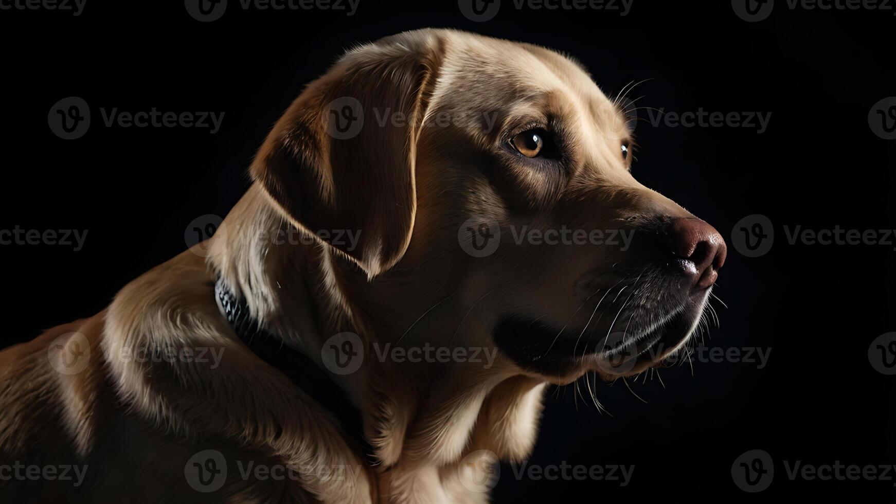 Elegant studio portrait of a beautiful golden Labrador Retriever dog in the dark photo