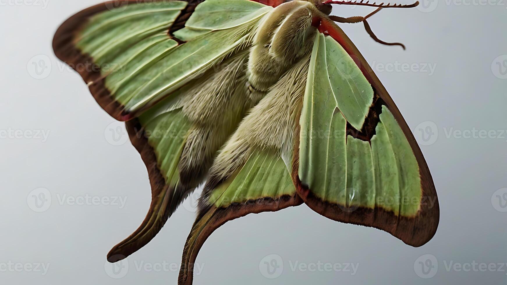 Stunning close-up of a vibrant and beautifully patterned Comet Moth with delicate wings photo