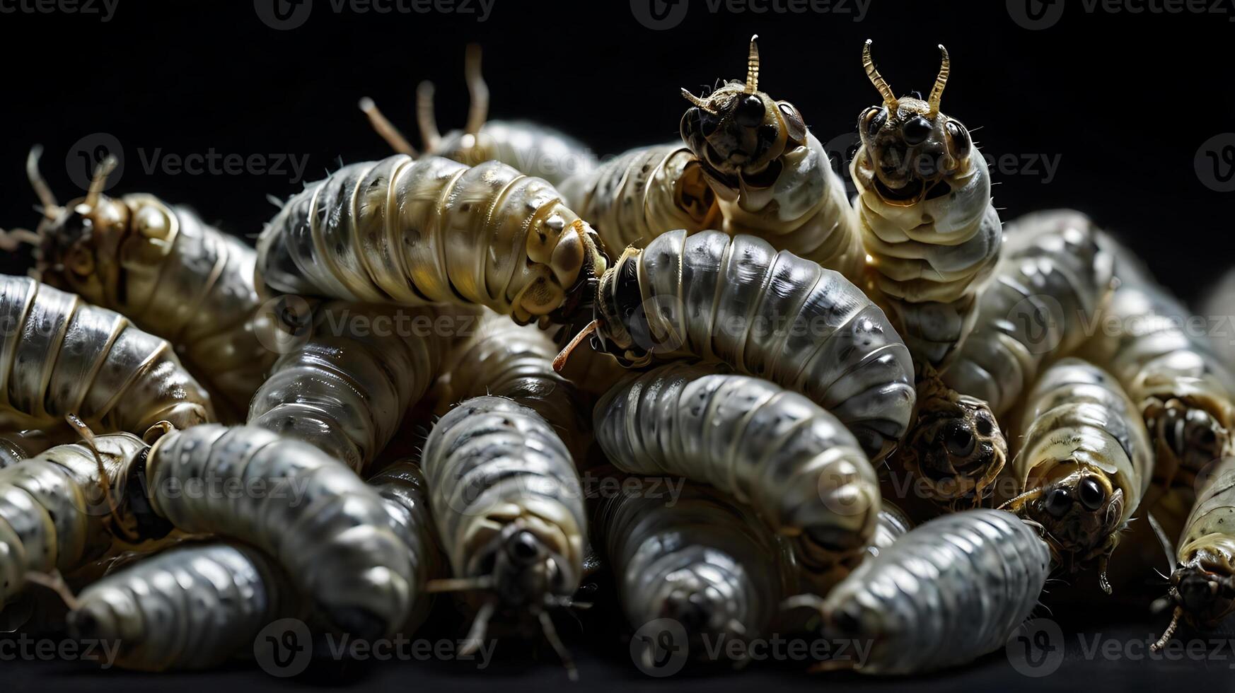 Close-up of a pile of grub worms, a potential food source or pest. photo