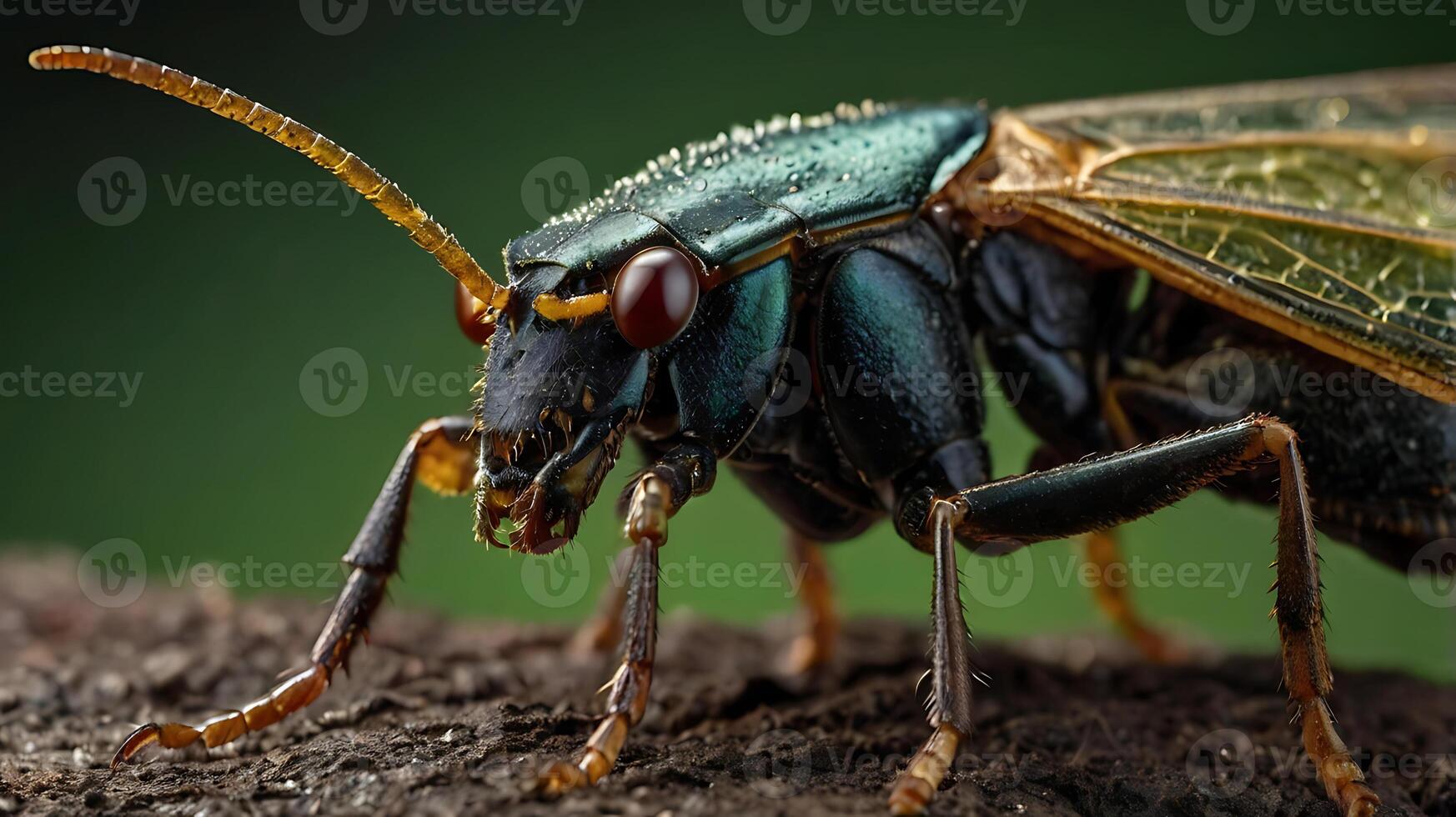 Stunning macro shot of a vibrant insect showcasing intricate details and textures photo