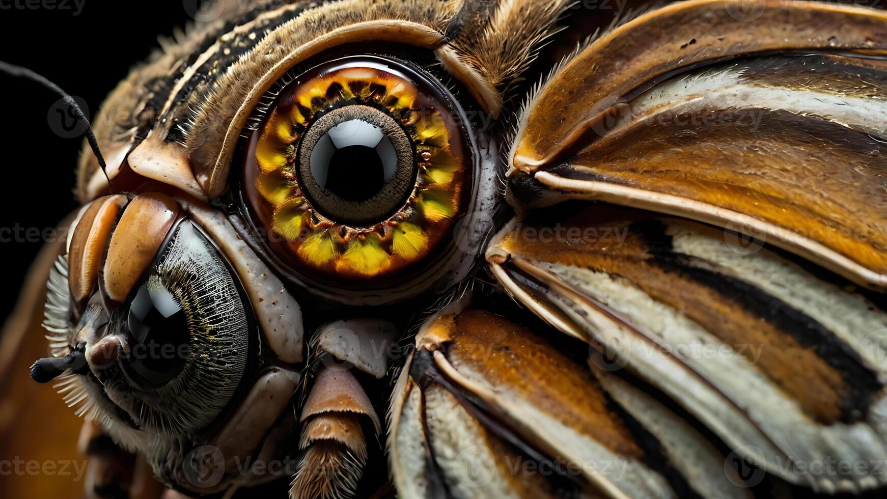 Macro close-up of a butterfly's eye showcasing intricate details and textures. photo