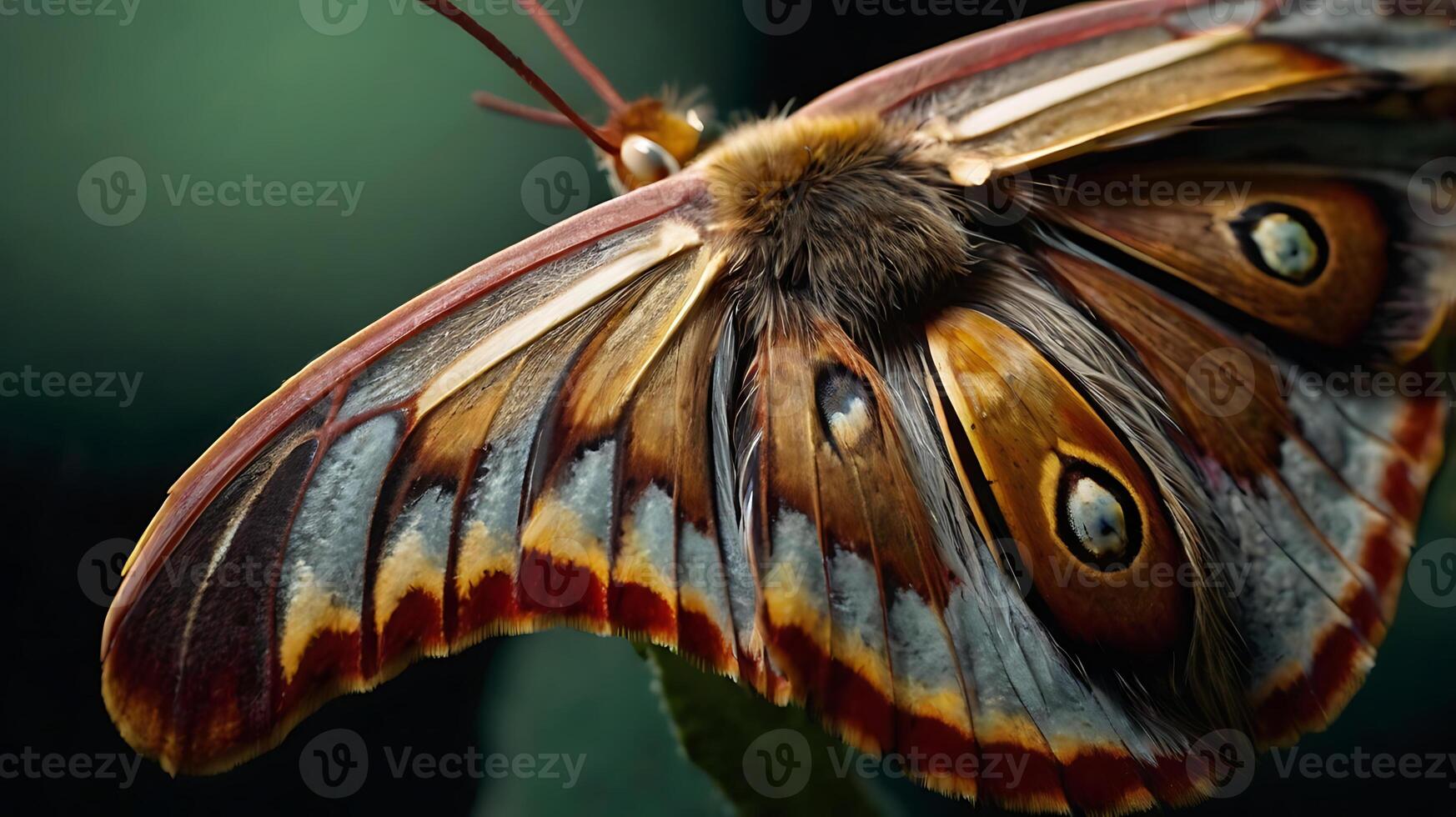 Close-up macro shot of a beautiful butterfly wing with intricate patterns and details photo