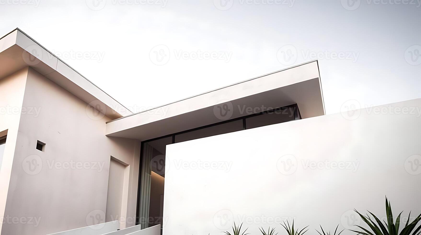 Minimalist architecture with flat roof modern design and white facade photo