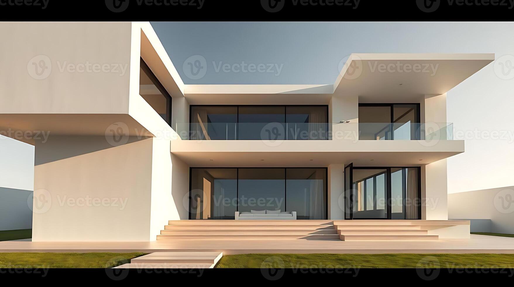 Modern Minimalist Villa Exterior Design with Clean Lines and Open Spaces photo