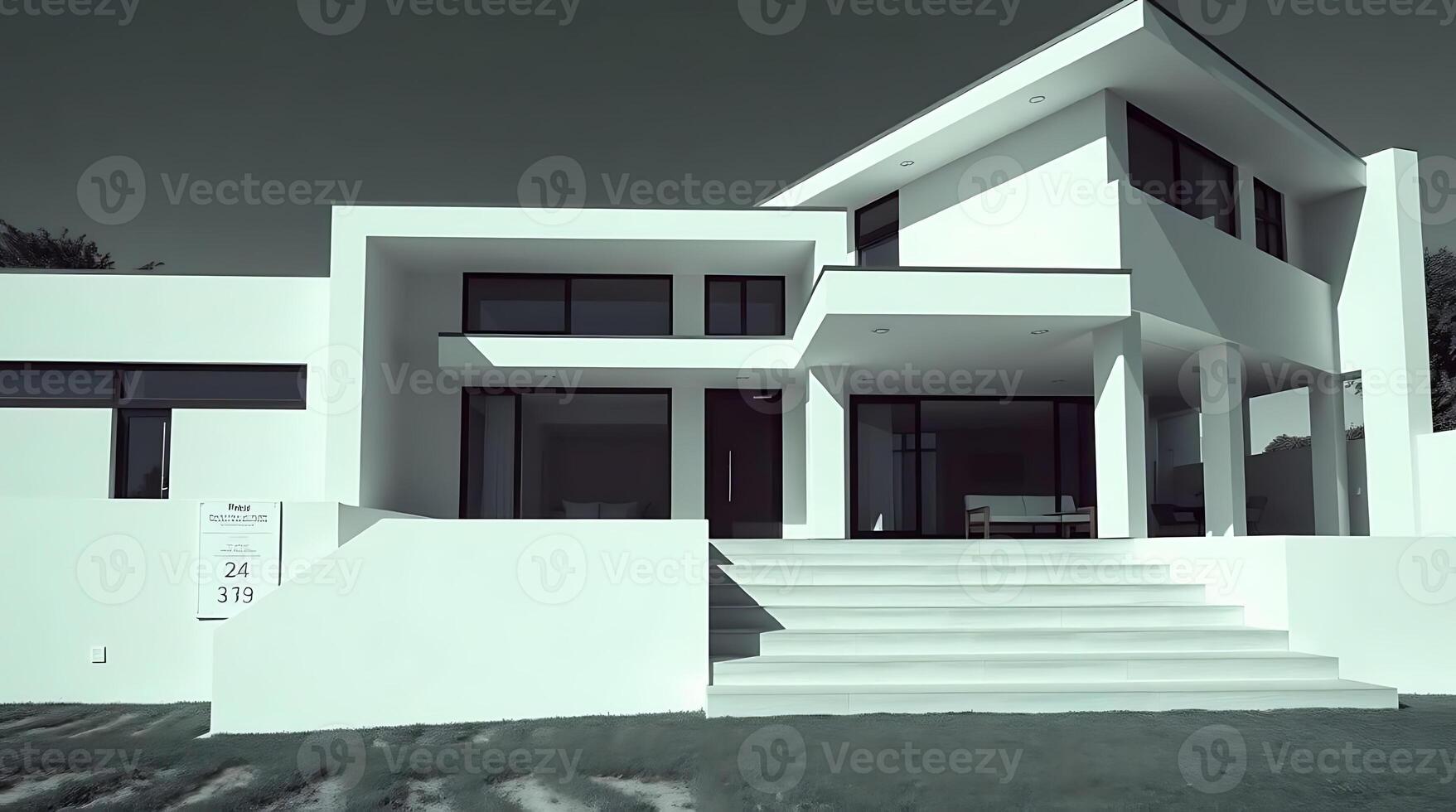 Modern minimalist house exterior with clean lines and sleek design elements photo