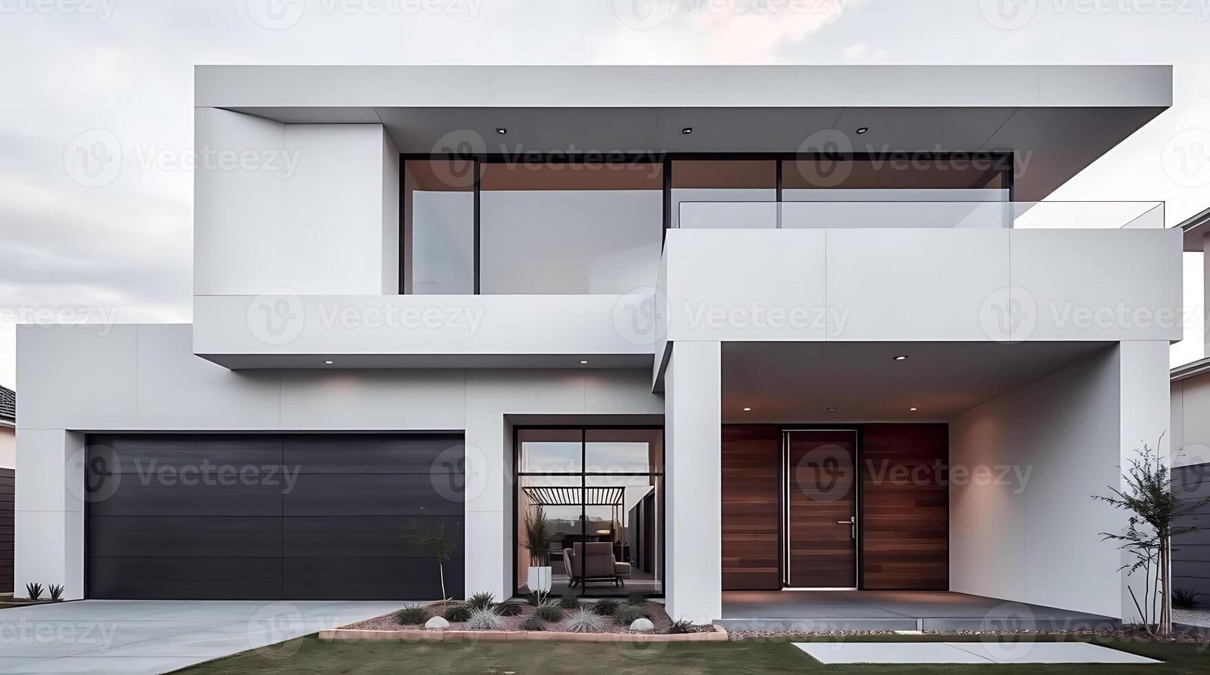 Modern minimalist house with flat roof and clean lines architecture style photo
