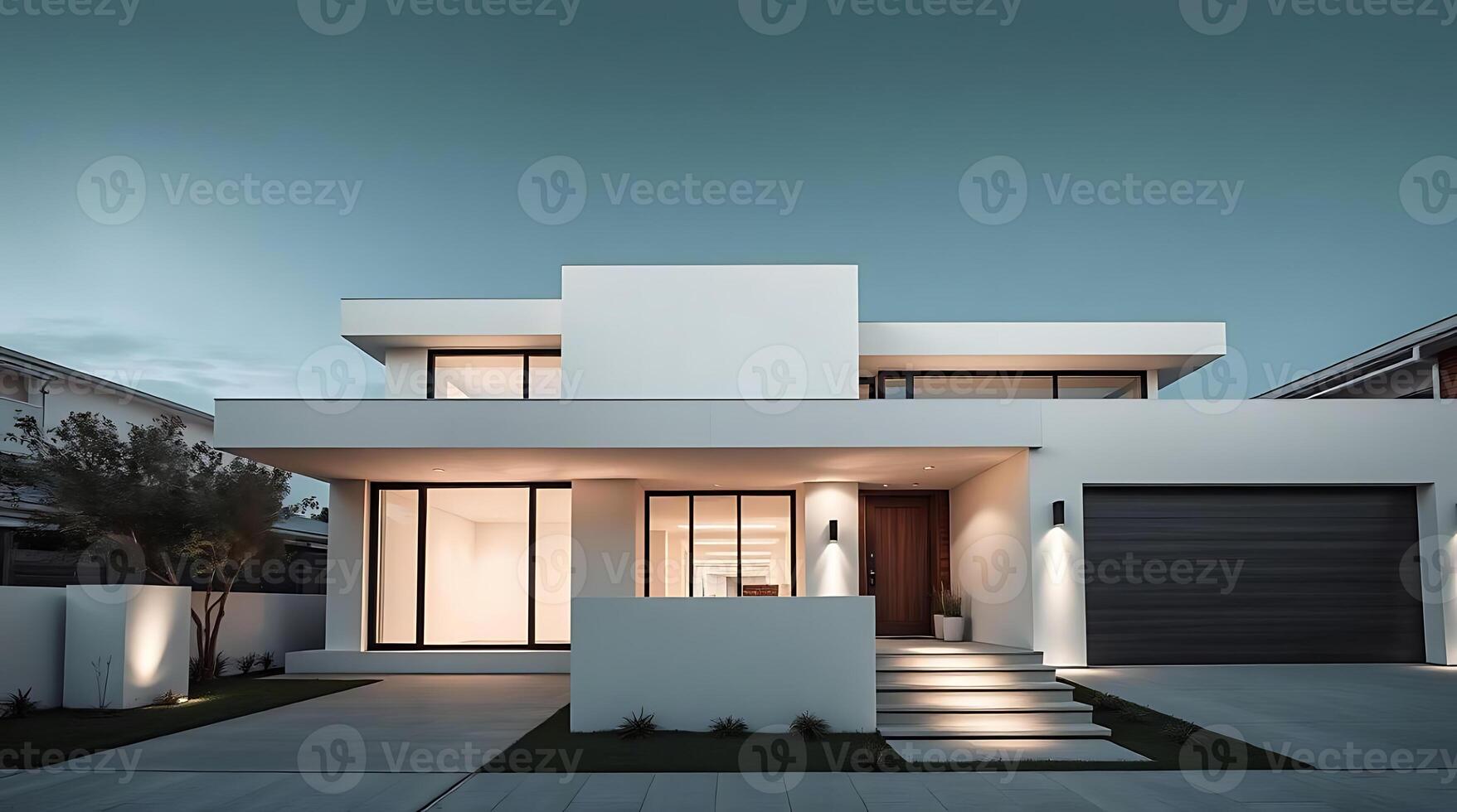 Modern minimalist house exterior design with clean lines and neutral tones photo