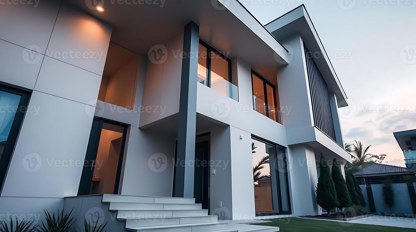 Modern architecture showcases a luxury home with contemporary design elements photo