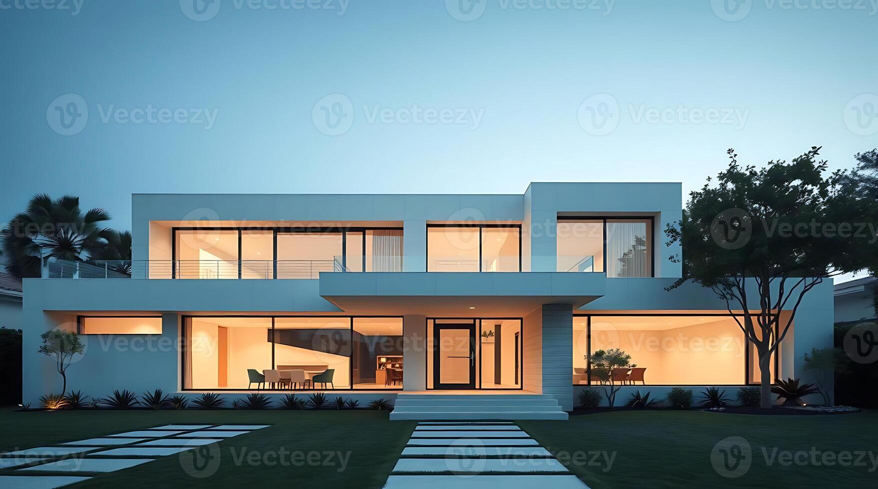 Modern house exterior with contemporary design and minimalist architecture photo