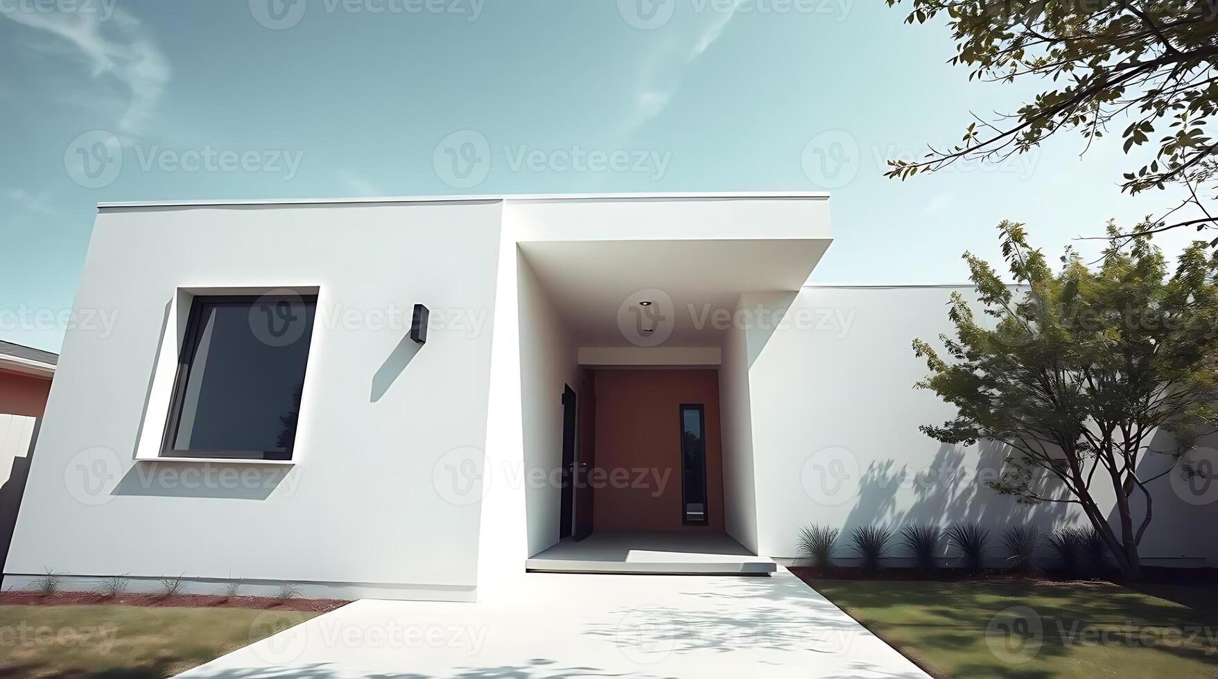 Modern minimalist house design with flat roof and clean lines facade photo