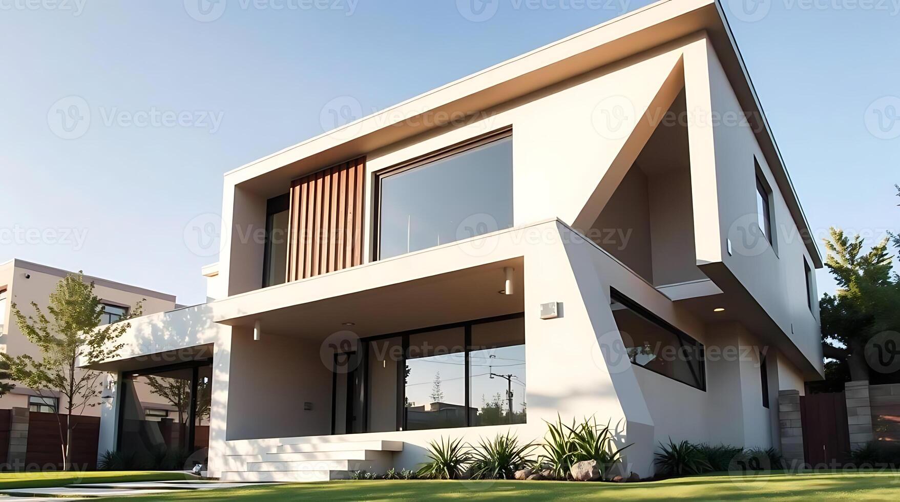 Modern home architecture featuring sharp lines and large windows design photo