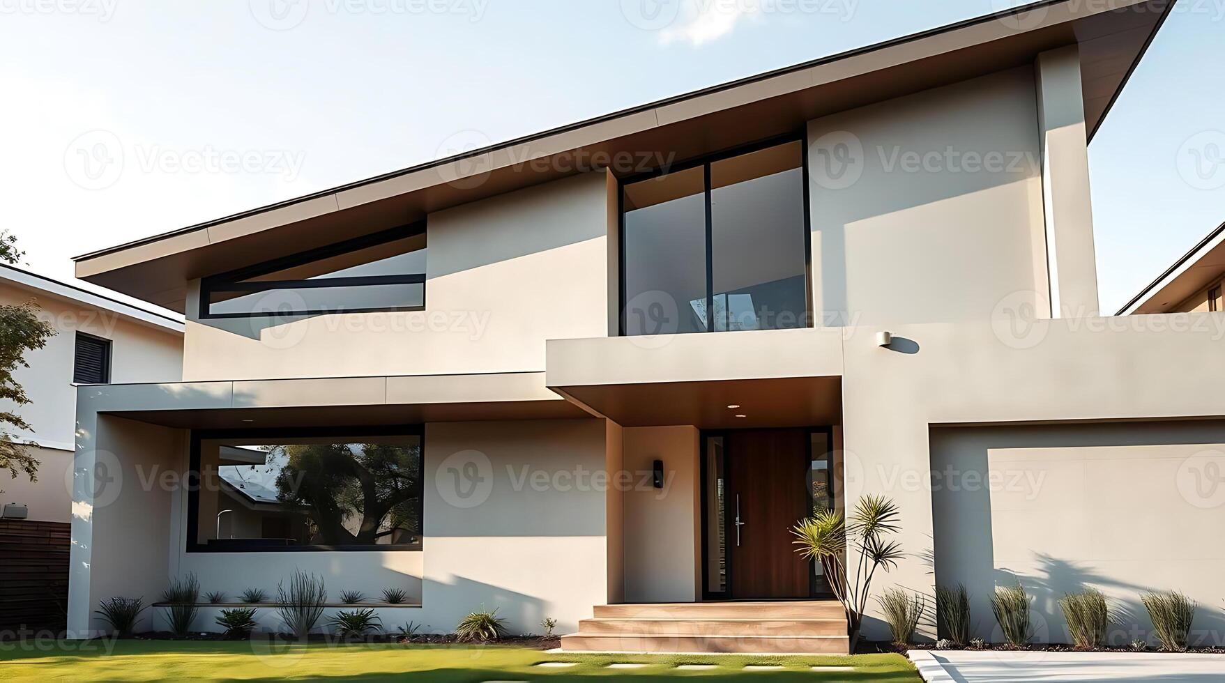 Modern architecture showcases a luxury home with minimalist design style photo