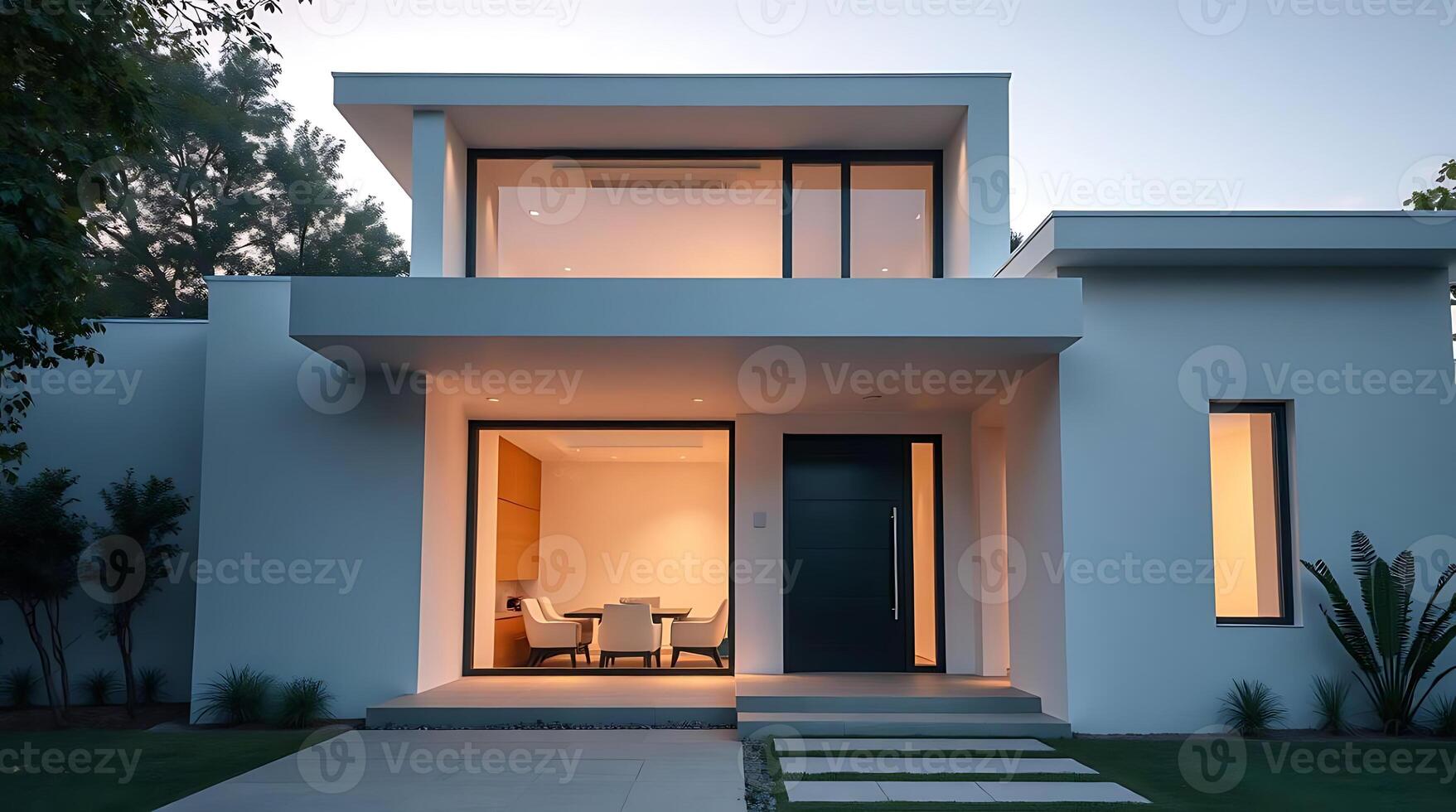 Modern home exterior showcasing contemporary architecture and design elements photo