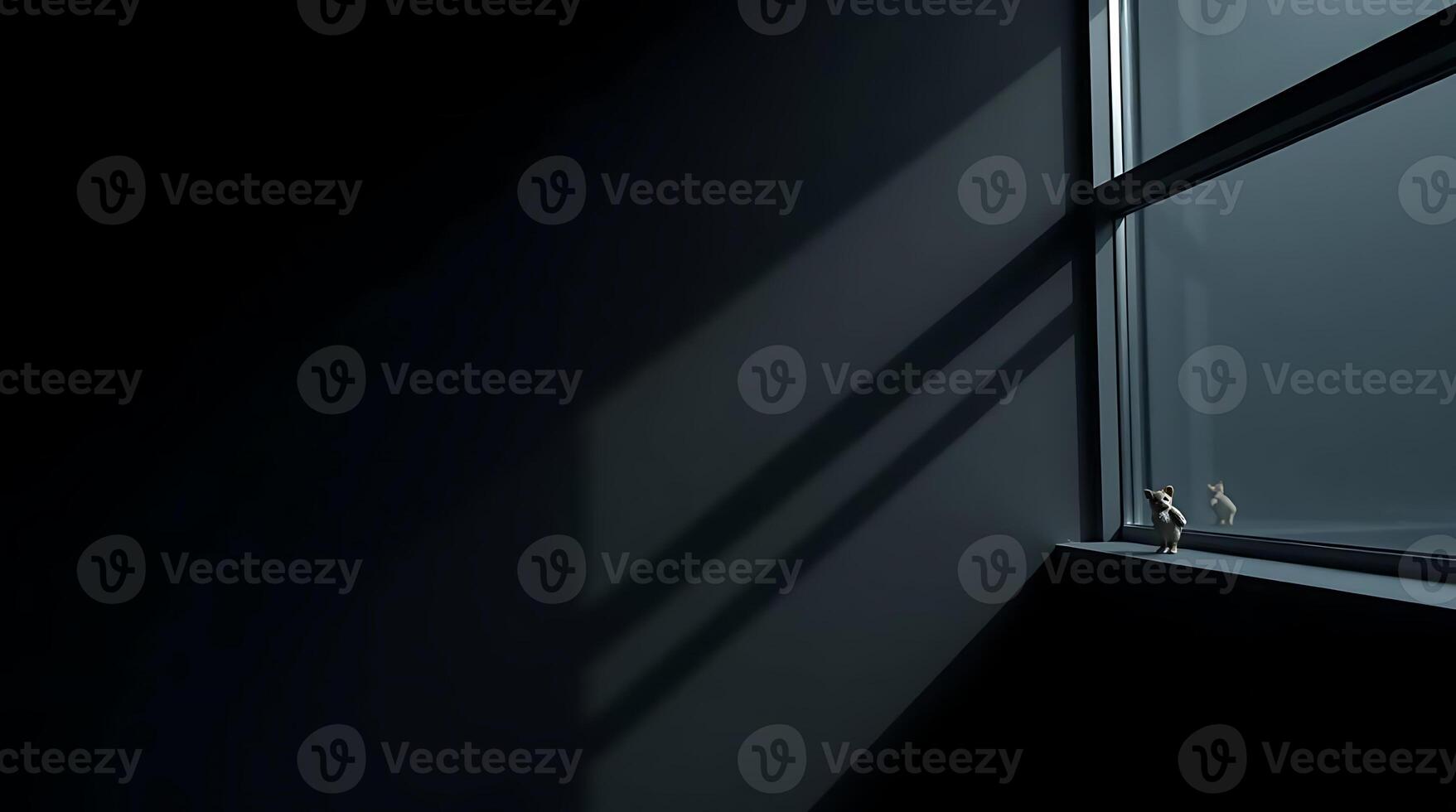 Artistic rendering of a small figurine in a minimalist interior with shadows. photo