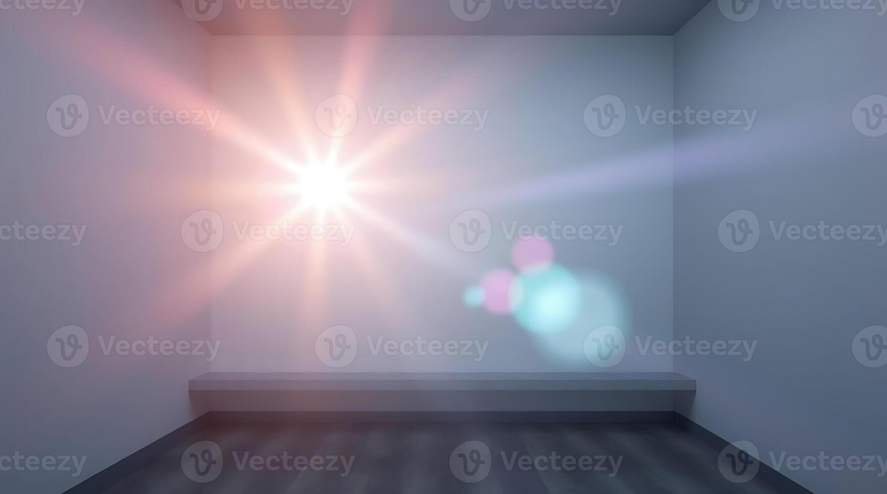 Minimalist interior with bright sunlight creating lens flares and soft lighting effects photo