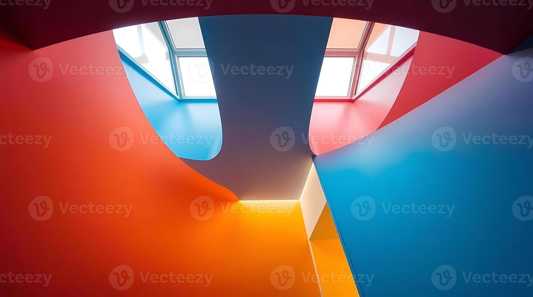 Abstract architectural interior with colorful curved walls and skylights for modern design. photo