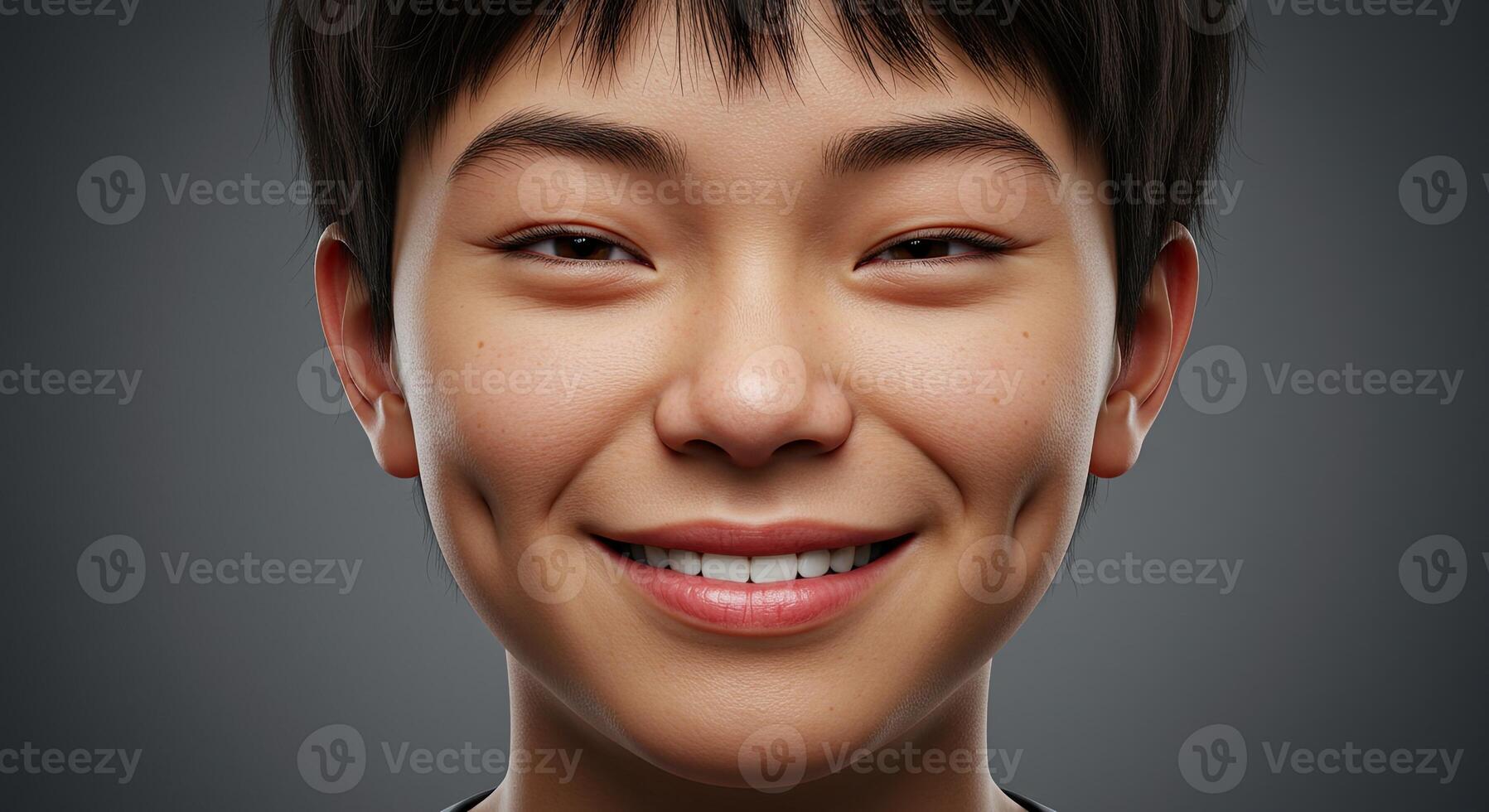 Asian young adult with a genuine smile showing dimples in a portrait photo