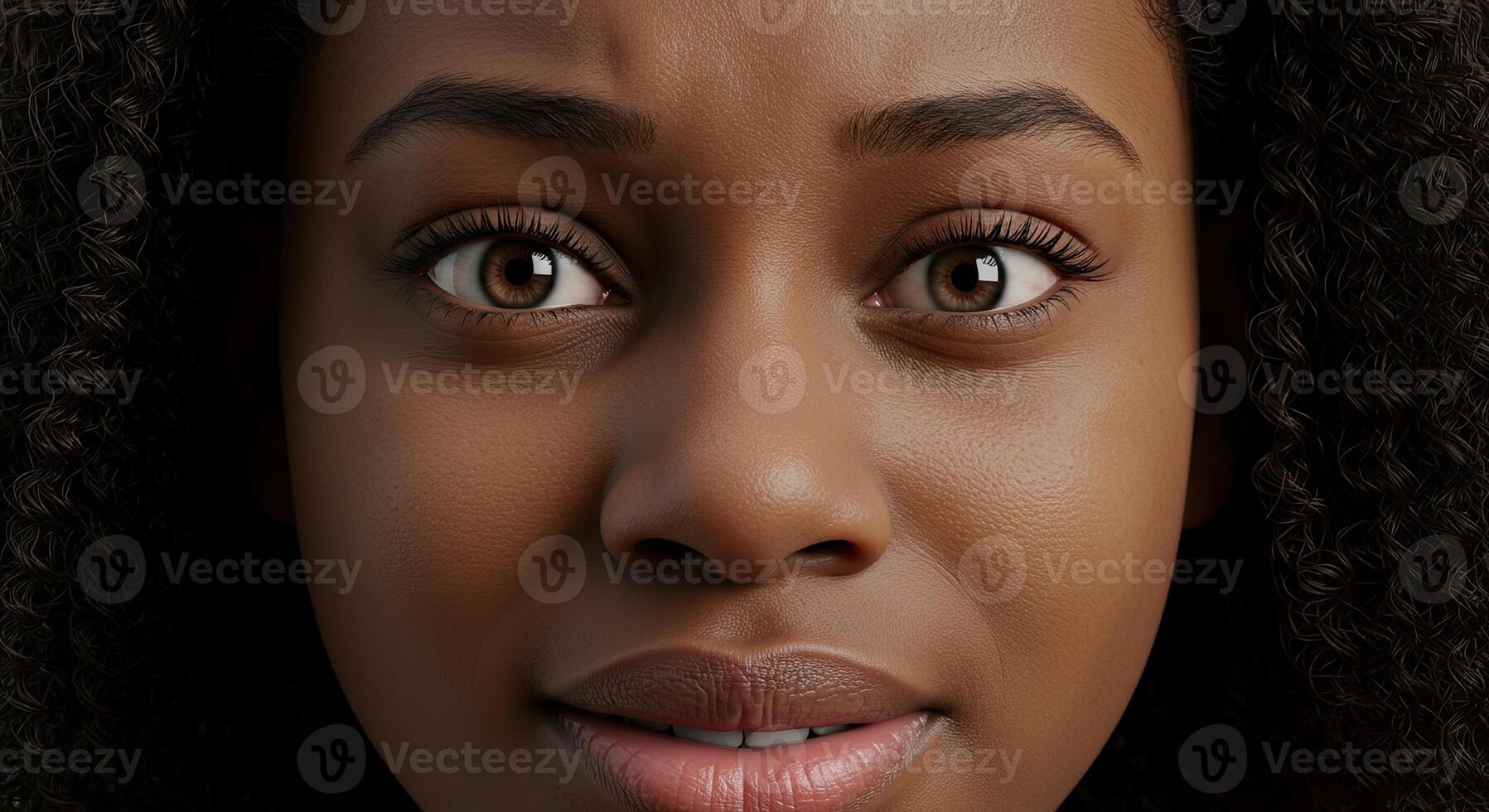 Close up portrait of an African American woman with a slightly worried look photo