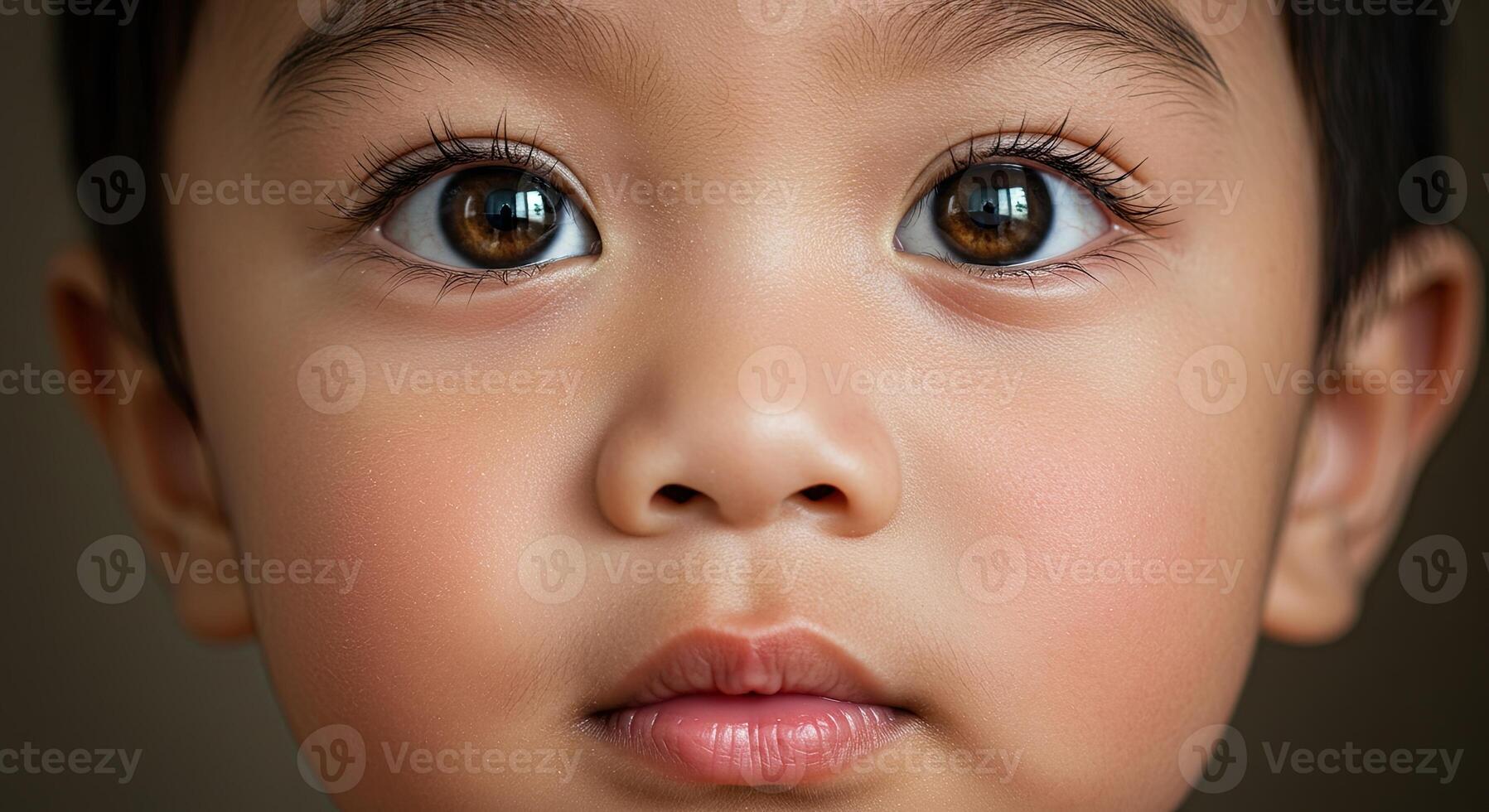 Close-up portrait of a sweet young Asian child with big brown eyes photo