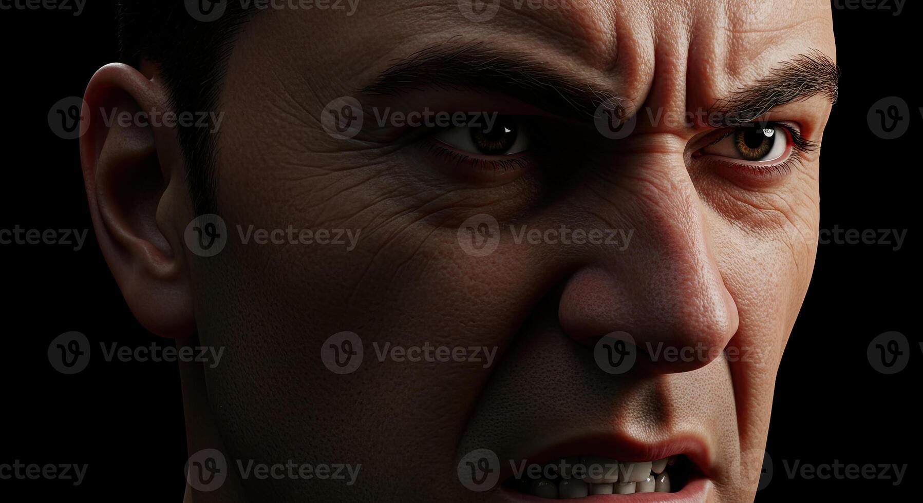 Intense close up of an angry man's face conveying strong emotion photo