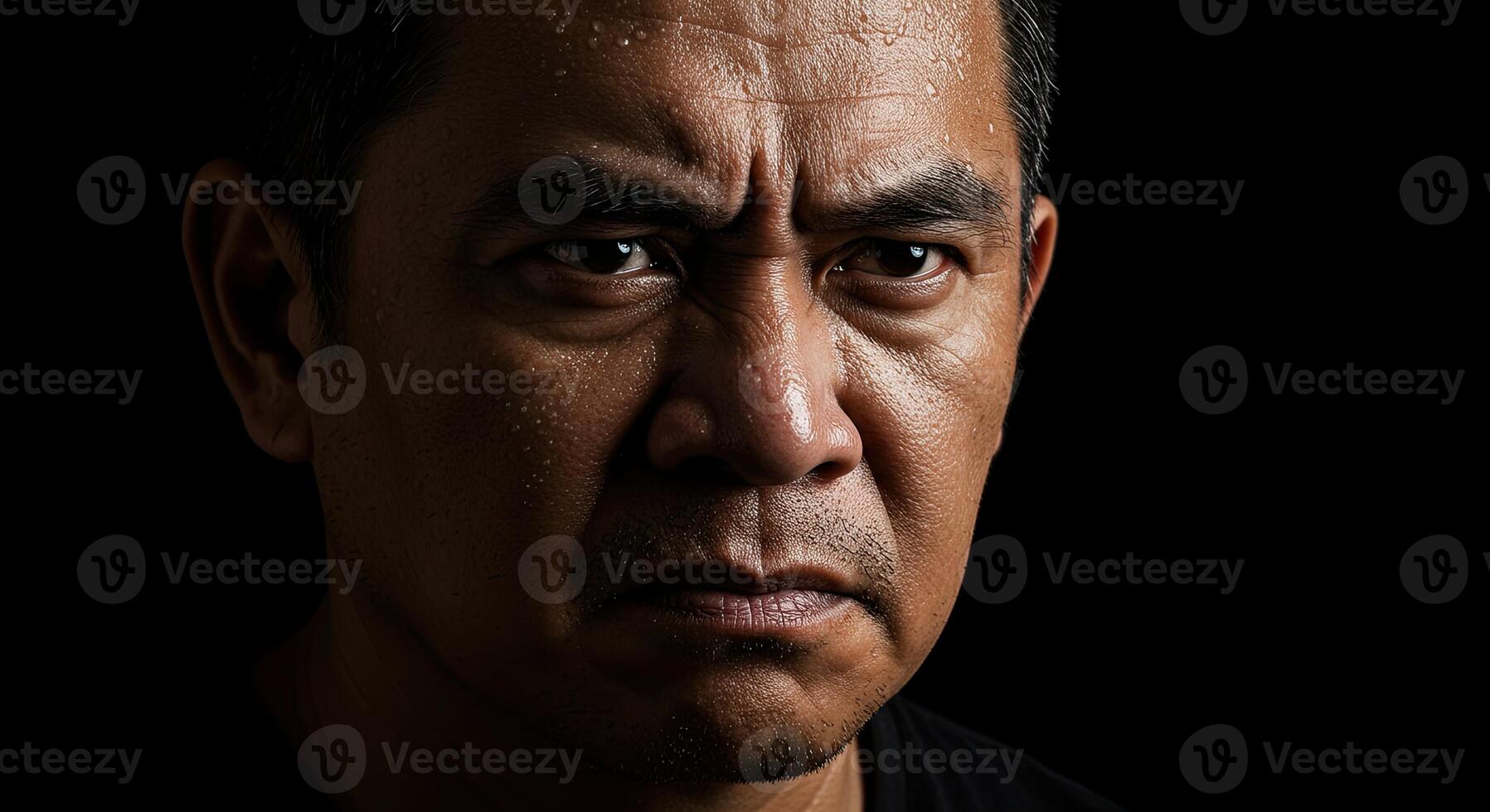 Intense portrait of a middle aged Asian man with angry expression photo