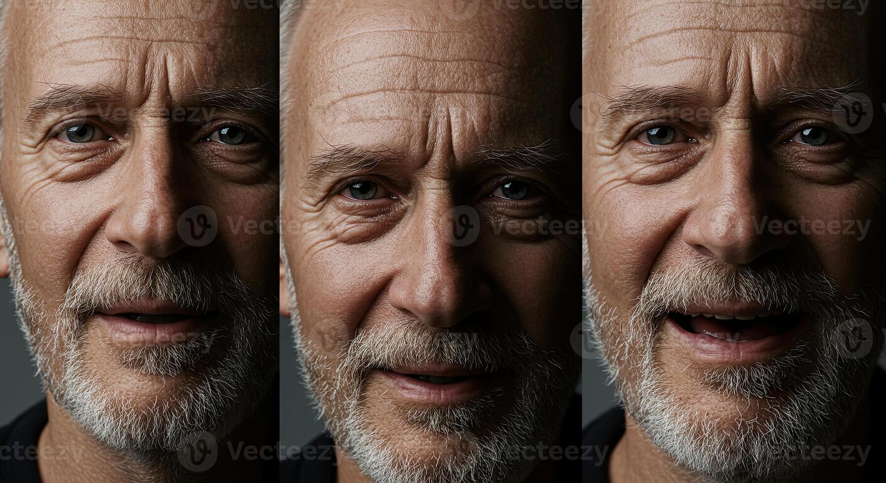 Portrait of a mature man with a beard expressing different emotions photo