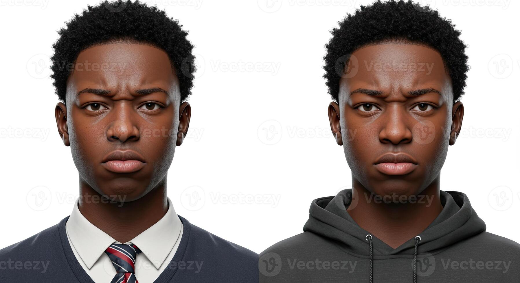 Two portraits of an African American man with an angry expression photo