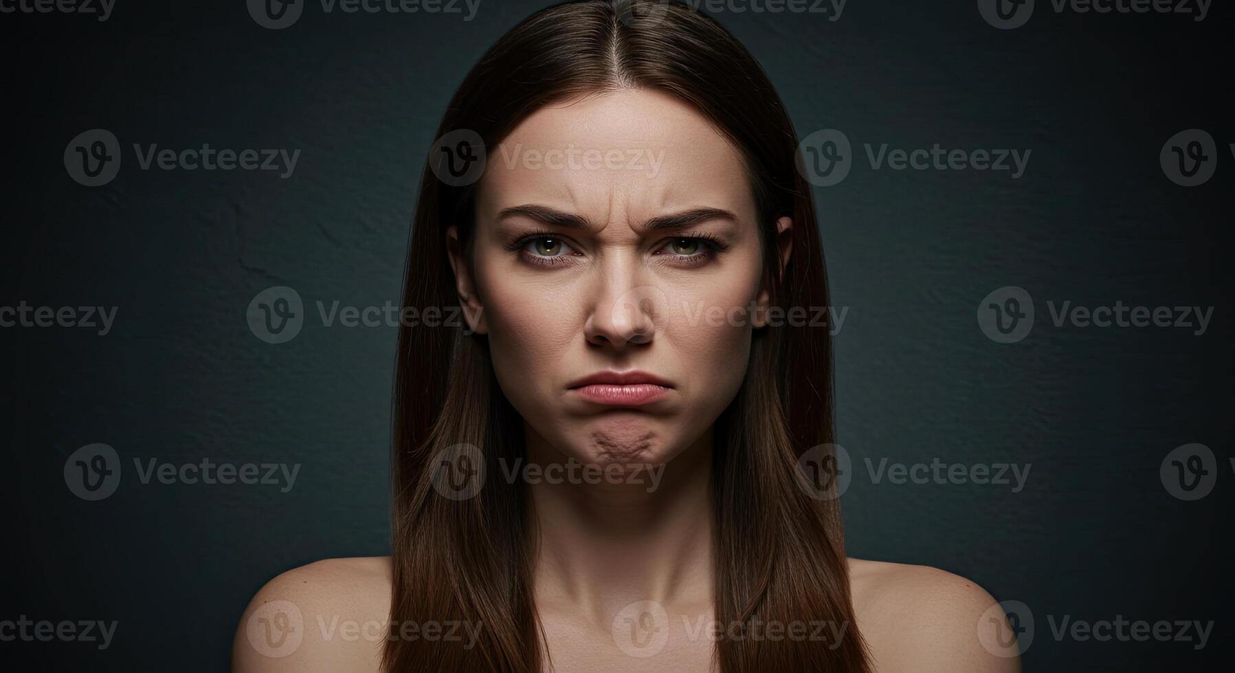 Young adult woman with angry expression showing frustration and discontent photo