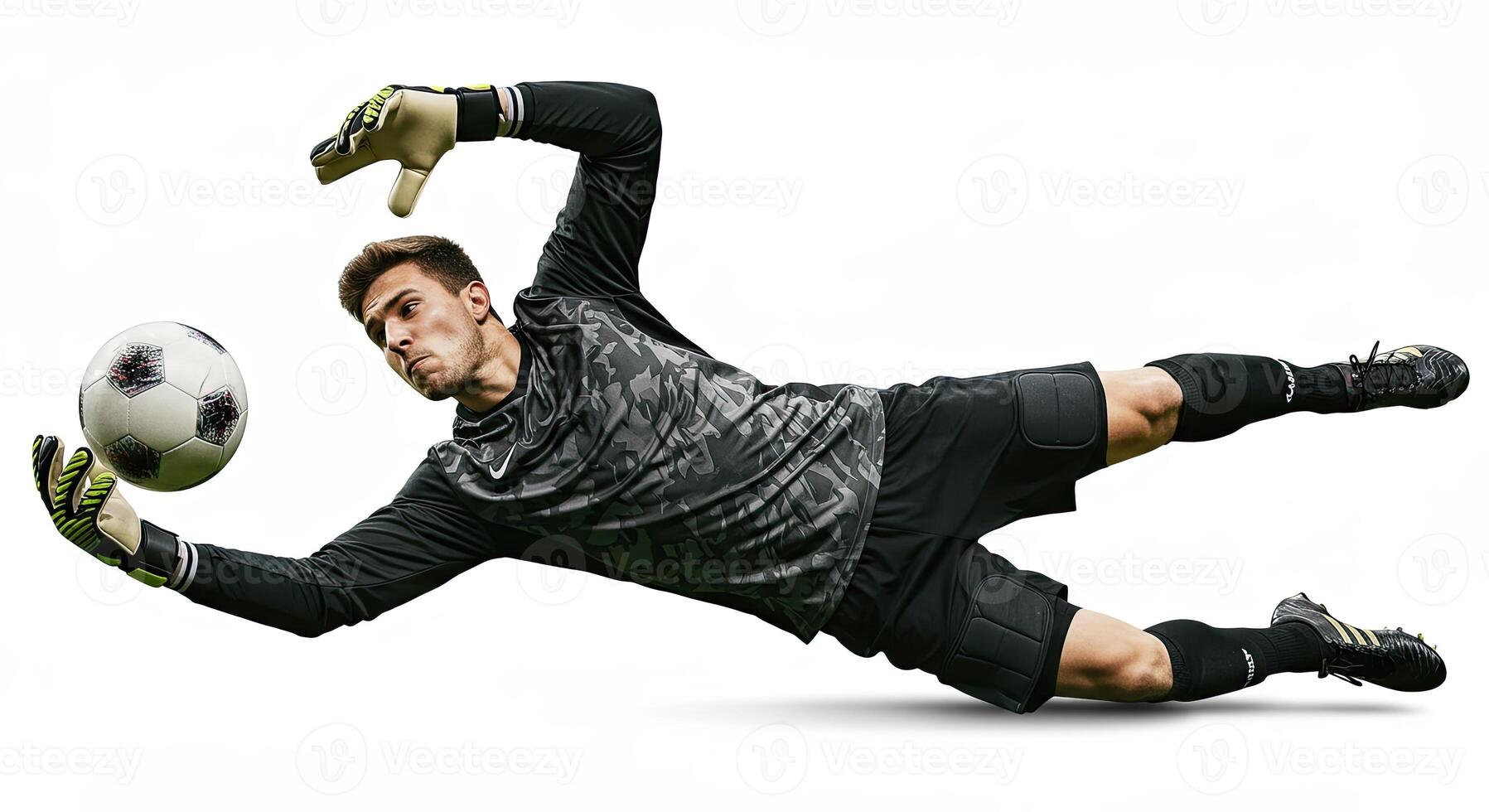 Goalkeeper diving to save a soccer ball during a thrilling game action photo