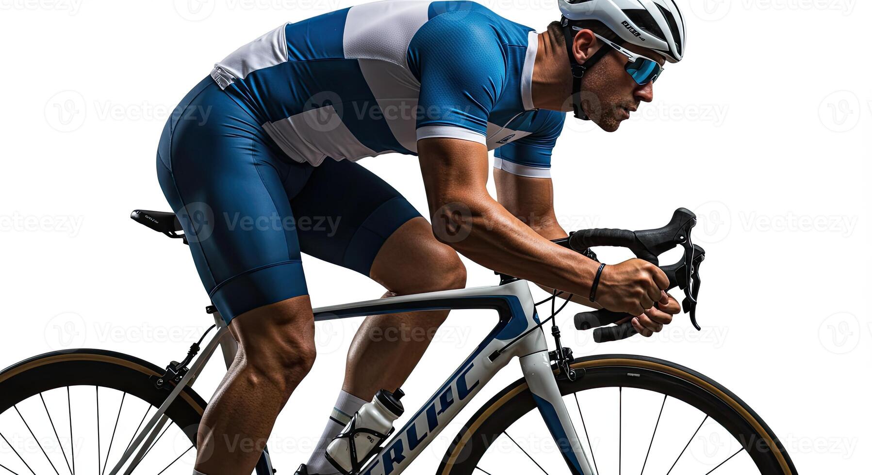 Professional male cyclist riding road bicycle for fitness and endurance photo