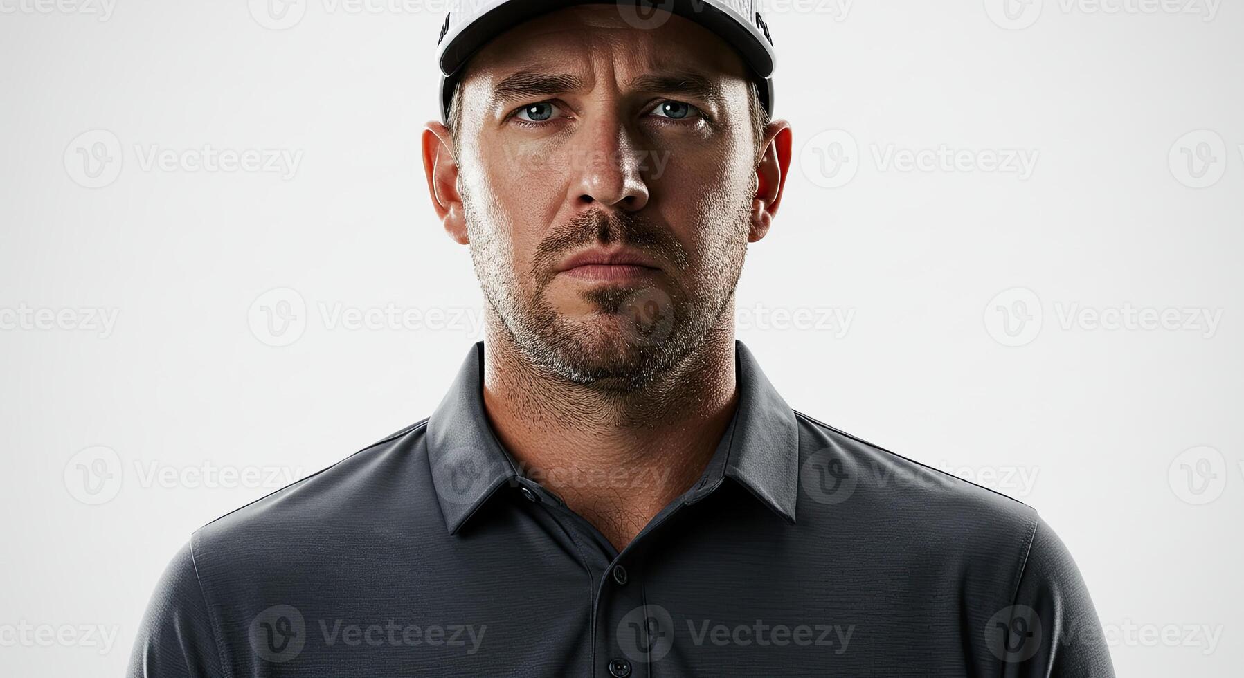 Serious golfer portrait Intense gaze of a man in sportswear and cap photo