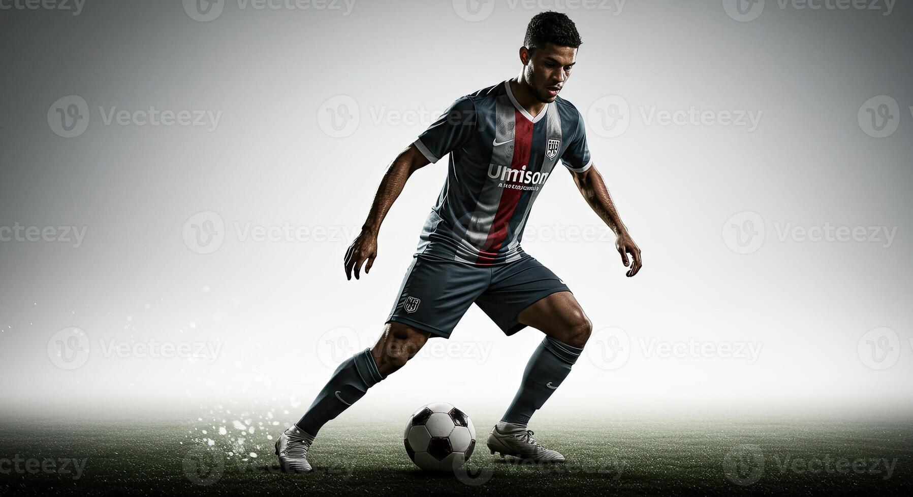 Soccer player controls the ball with skill in action on the field photo