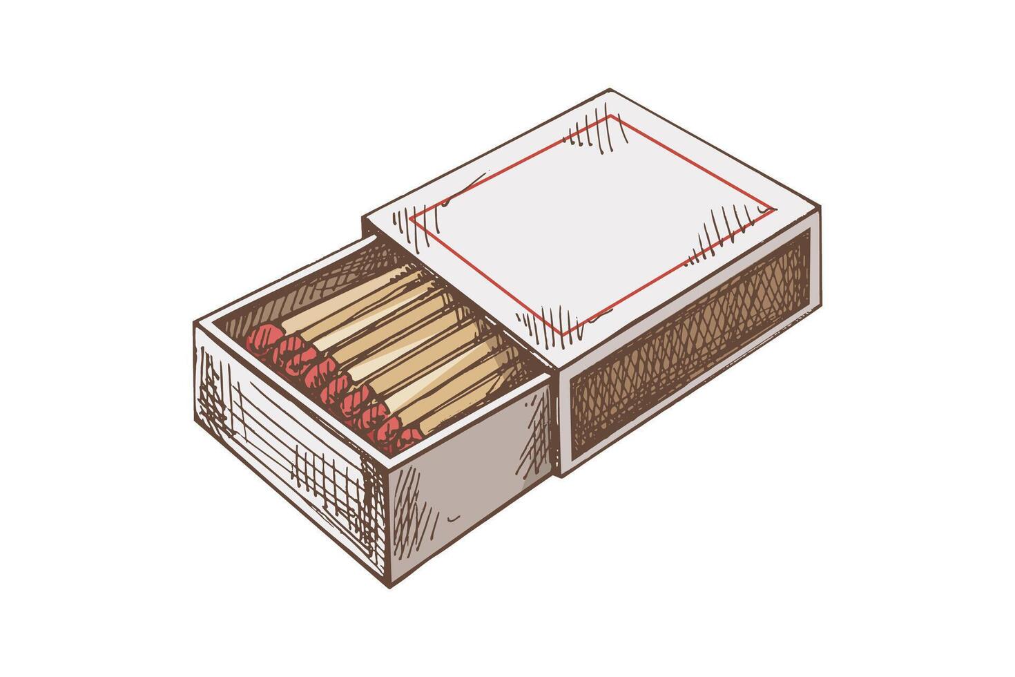 Hand drawn vintage colored sketch of matchbox and wooden matchsticks vector