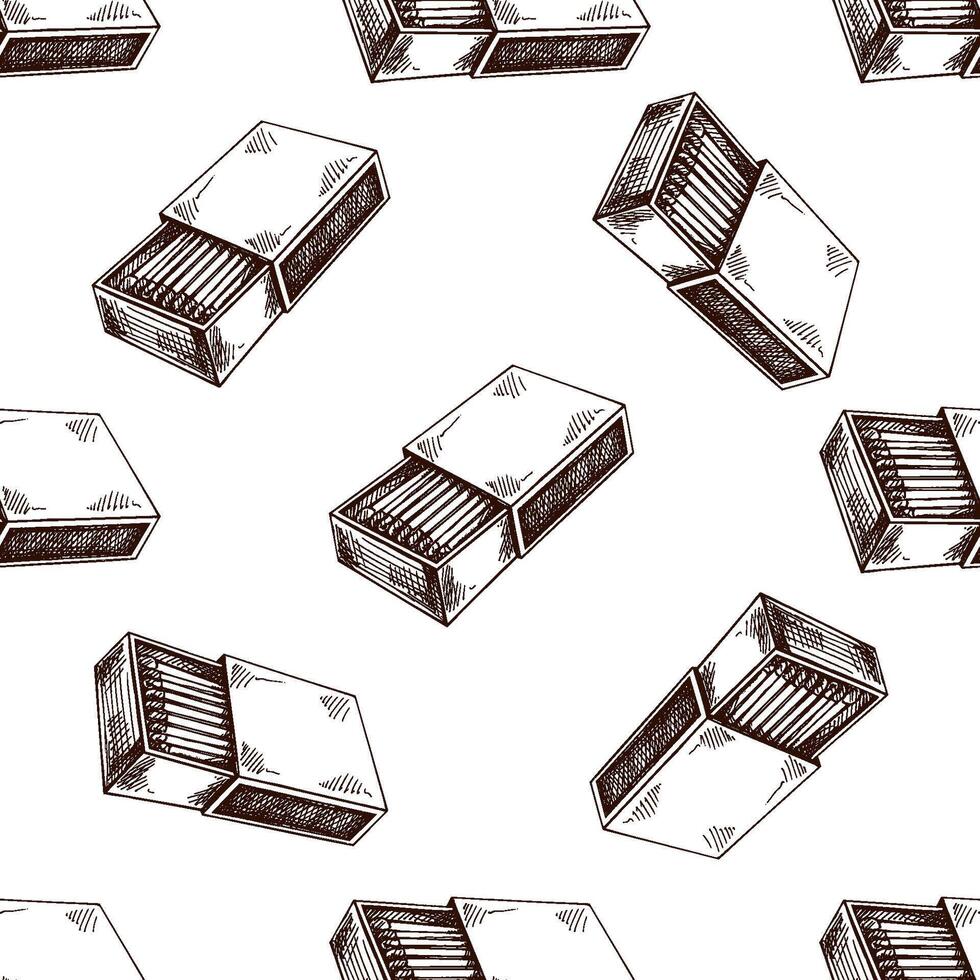 Seamless pattern with hand drawn sketch of open matchbox in monochrome style vector