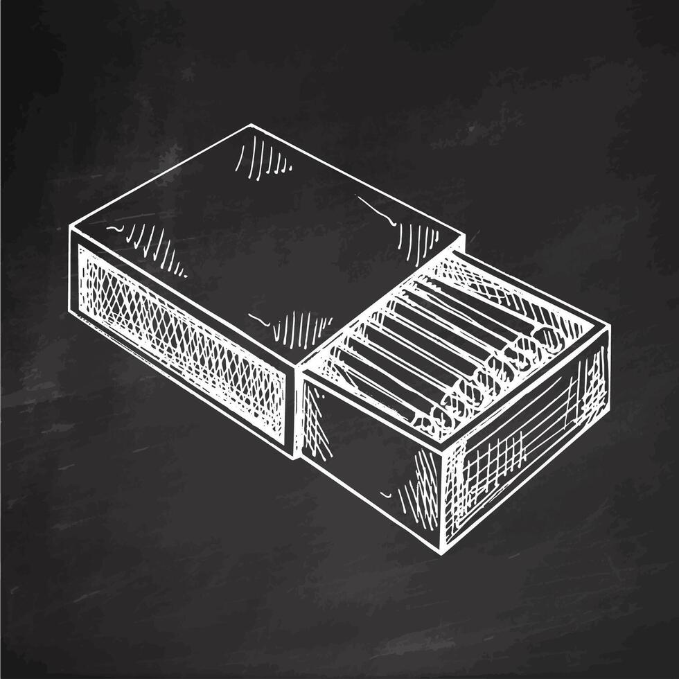 Hand drawn vintage sketch of matchbox and matchsticks on chalkboard background vector