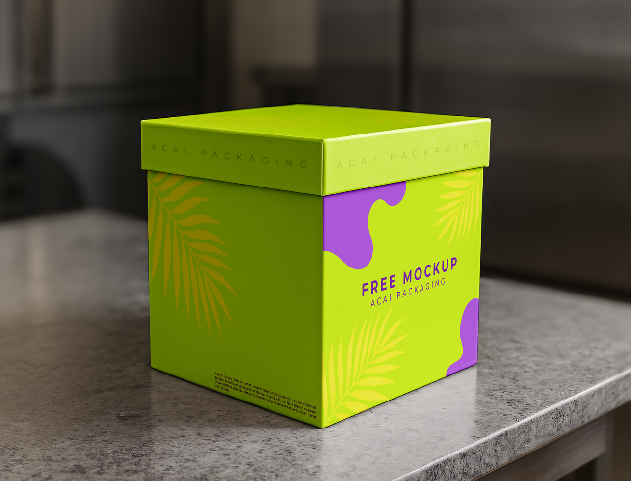 mockup of an acai box on a kitchen worktop psd
