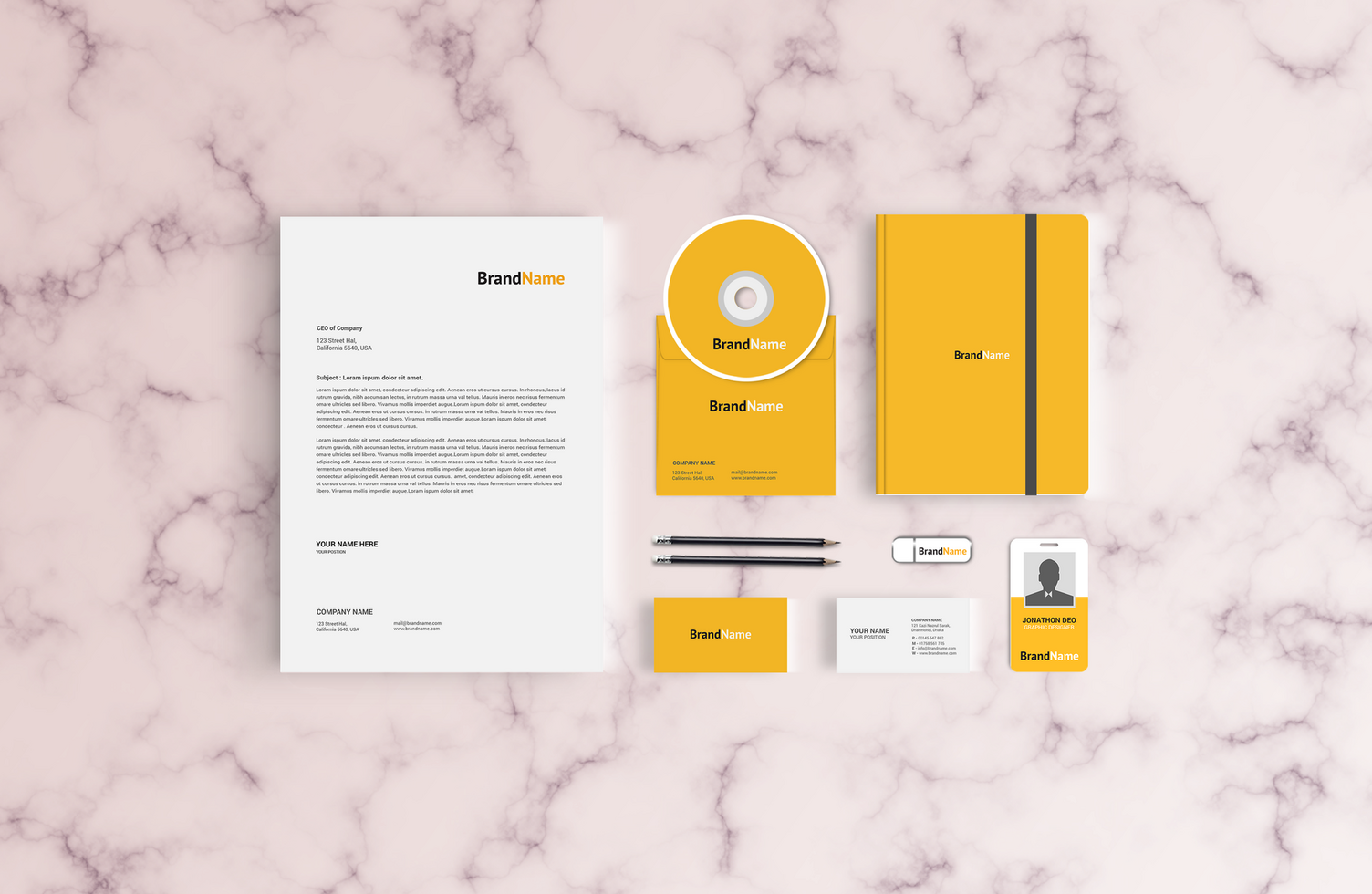 Stationary Mockup with Notepad psd