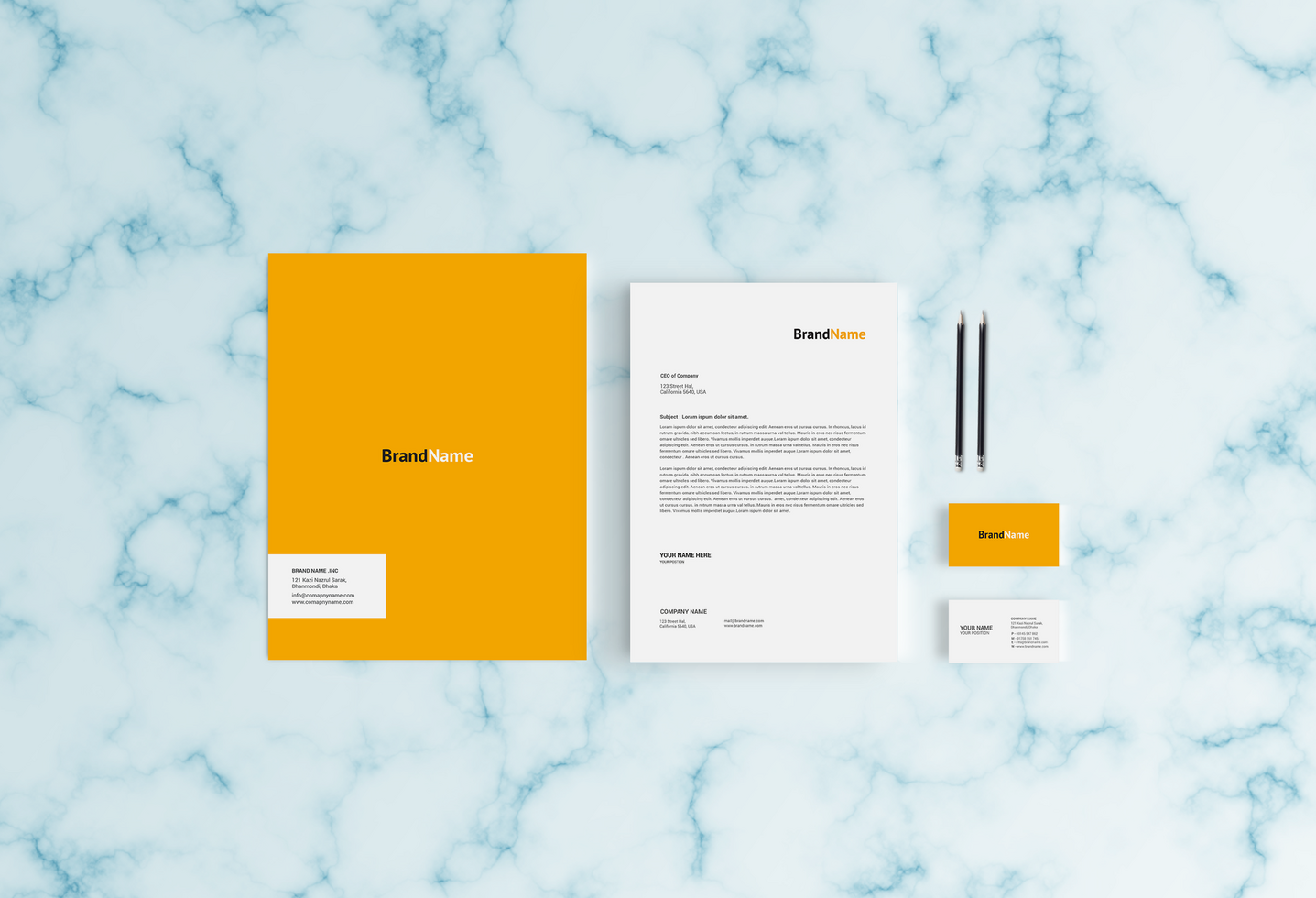 Stationary Mockup with Folder and Business Card psd