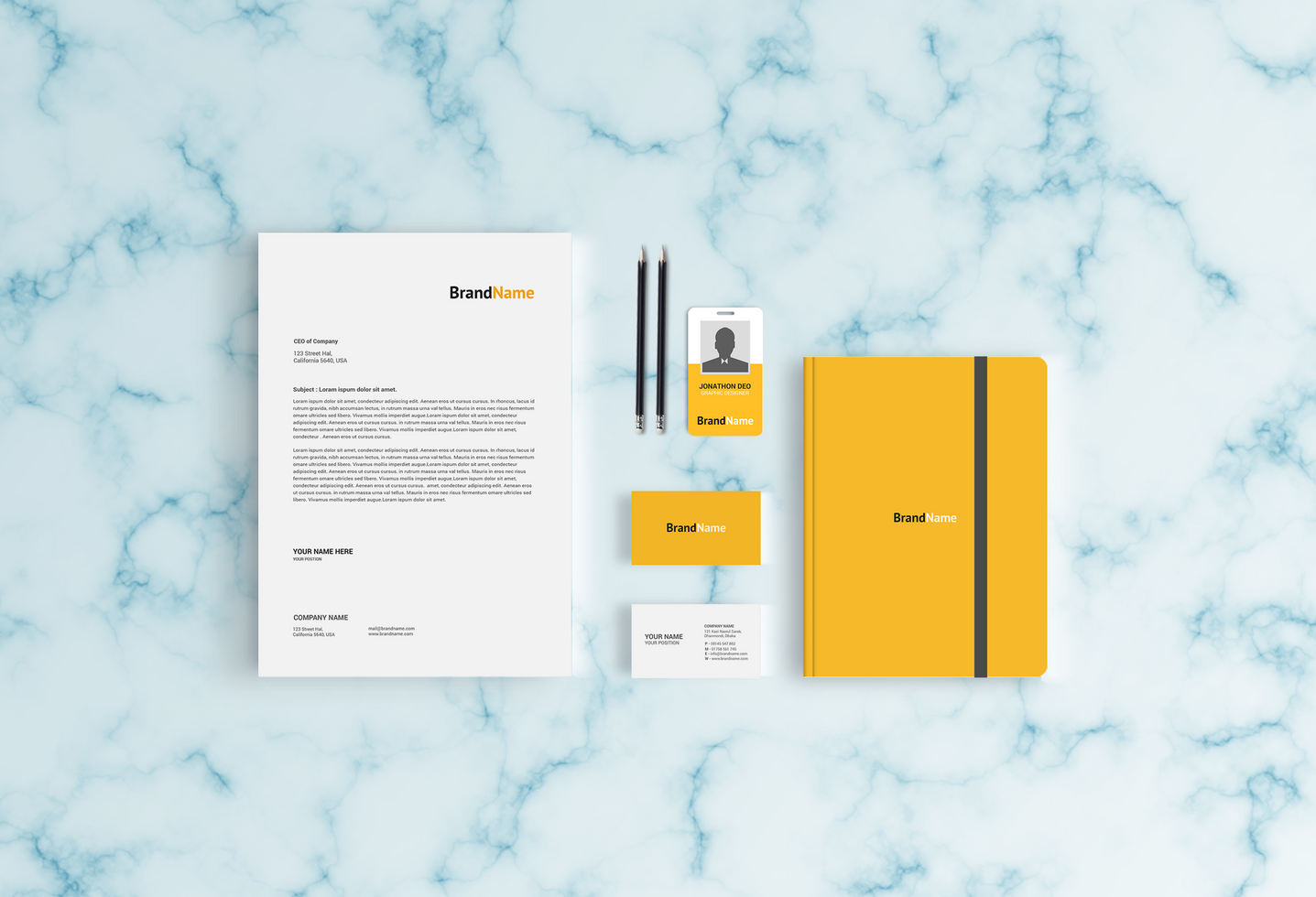 Stationary Mockup with Notepad and Business Card psd