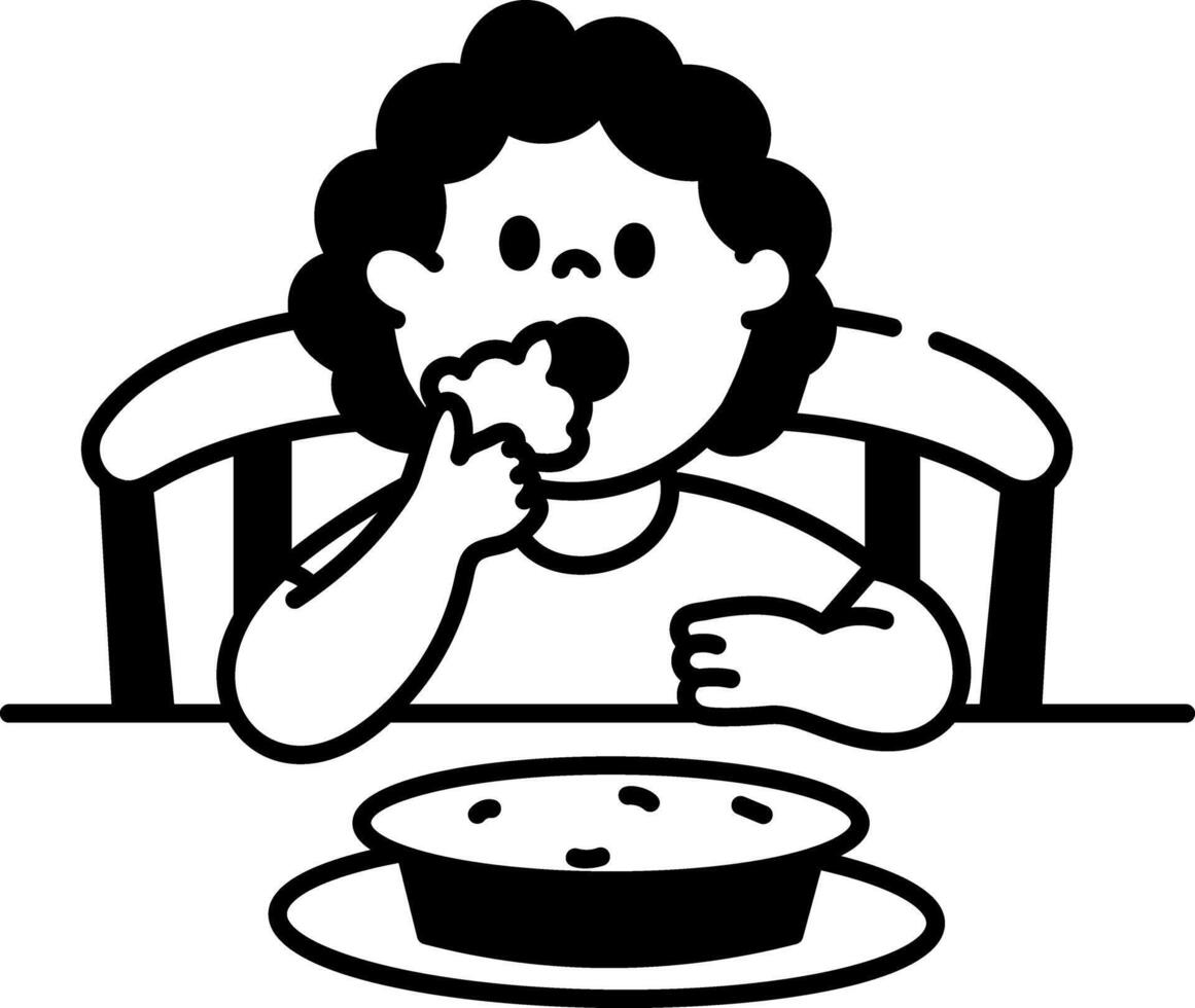 A hand drawn style icon of person eating vector