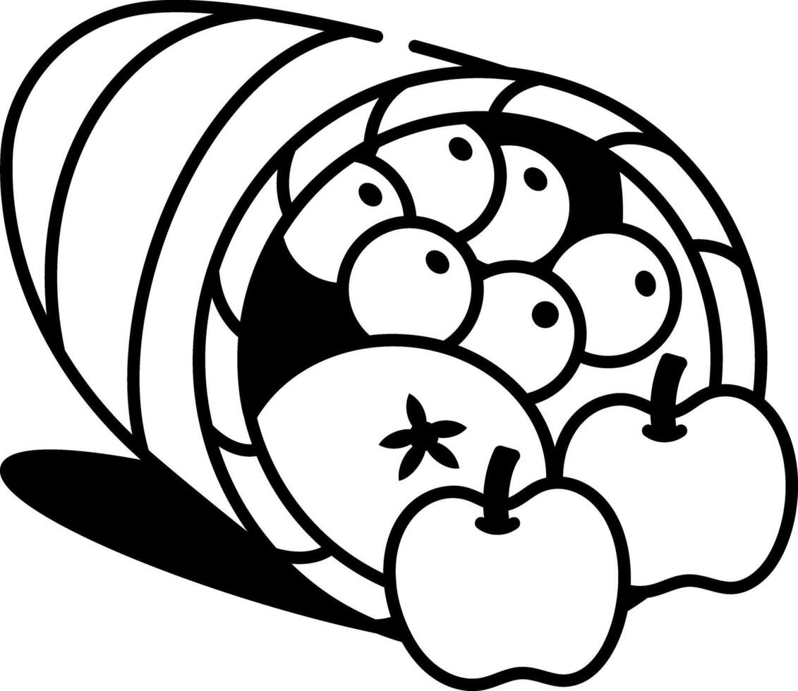 Drawing style icon depicting cornucopia filled with fruits vector