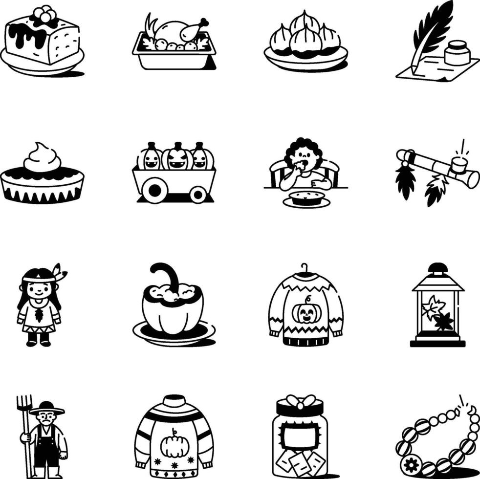Collection of Thanksgiving Day Hand Drawn Icons vector